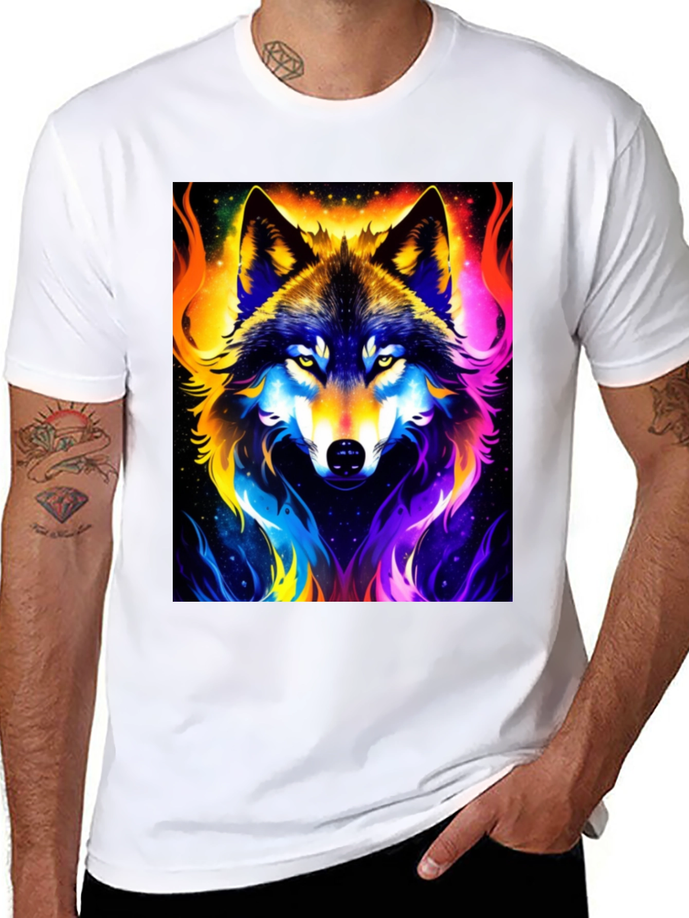 Black Vibrant Wolf Graphic Black T-Shirt view 8