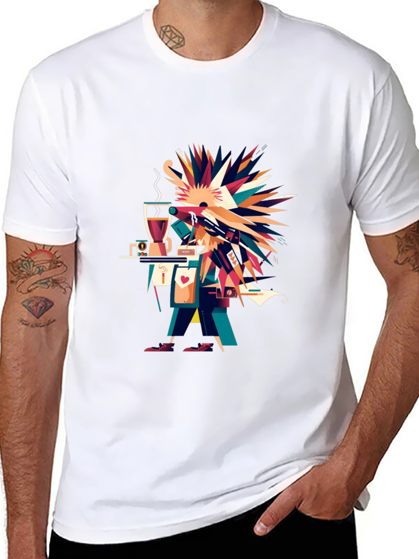 Black Abstract Graphic Print Black Casual Tee view 8