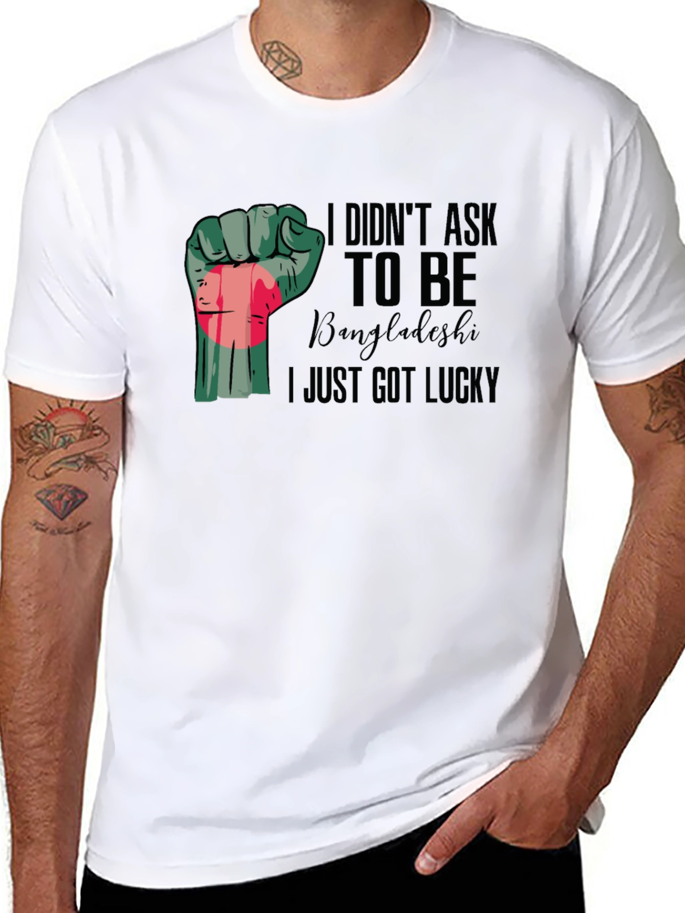 Black Lucky Bangladeshi Pride Fist T-Shirt view 8