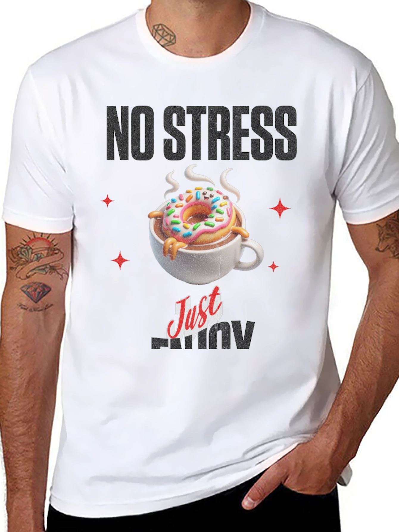 Black No Stress Just Donut T-Shirt view 8