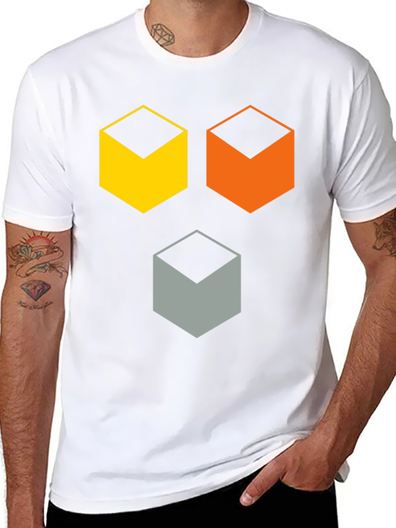 Black Geometric Cube T-Shirt - Modern Abstract Design view 8