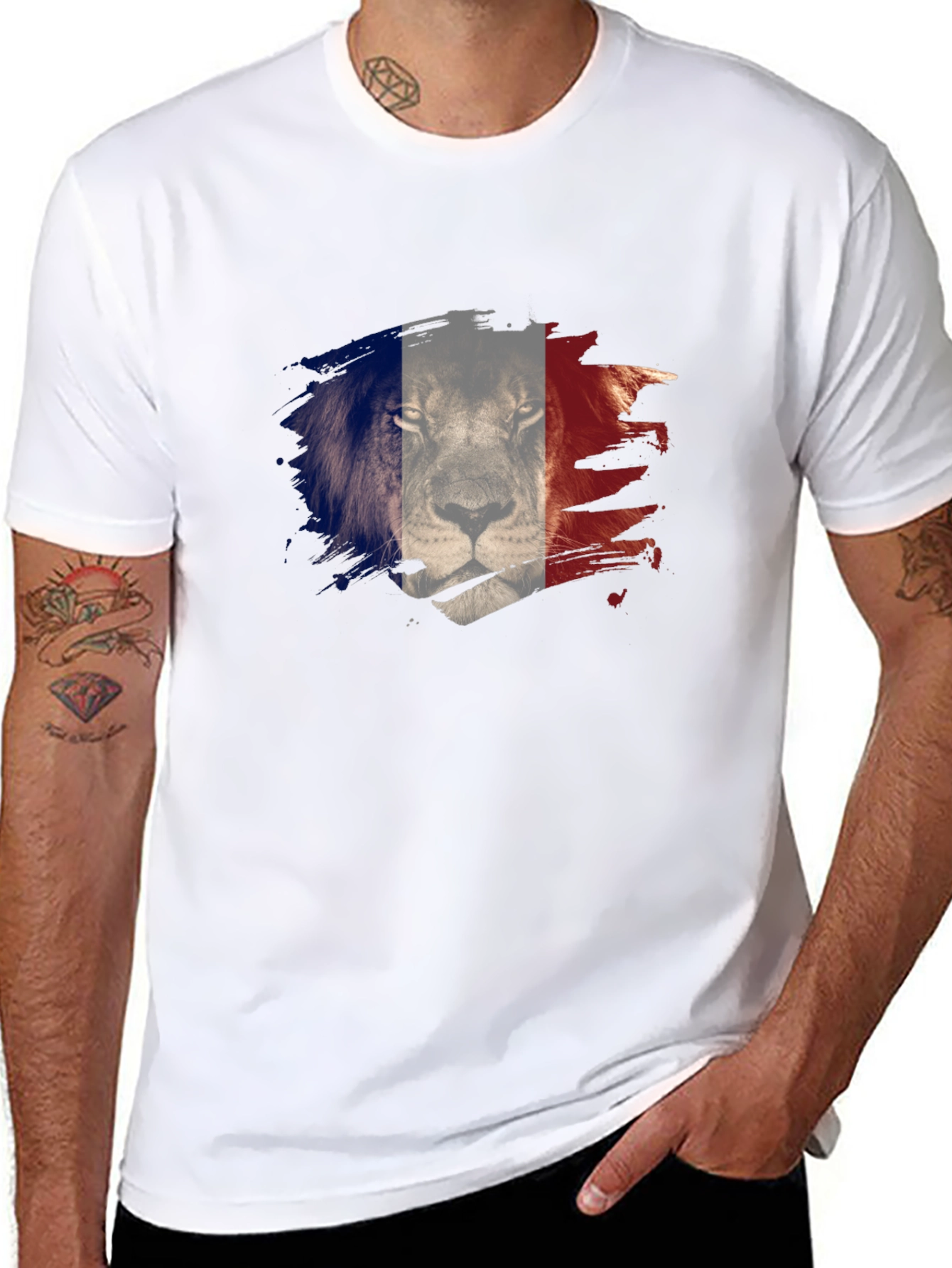 Black Men's Black Lion France Flag Graphic Tee view 8