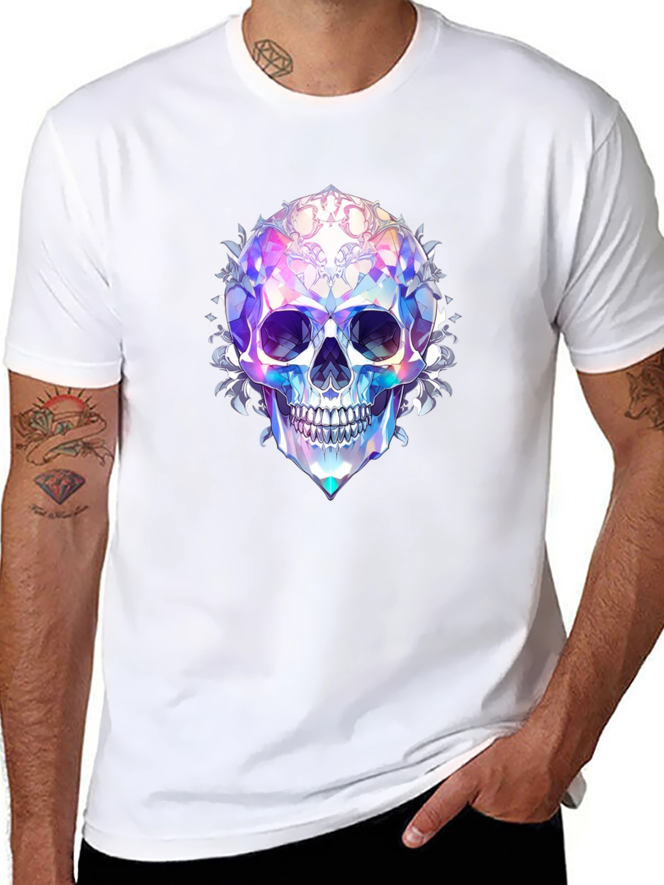 Black Prismatic Skull Graphic Tee view 8