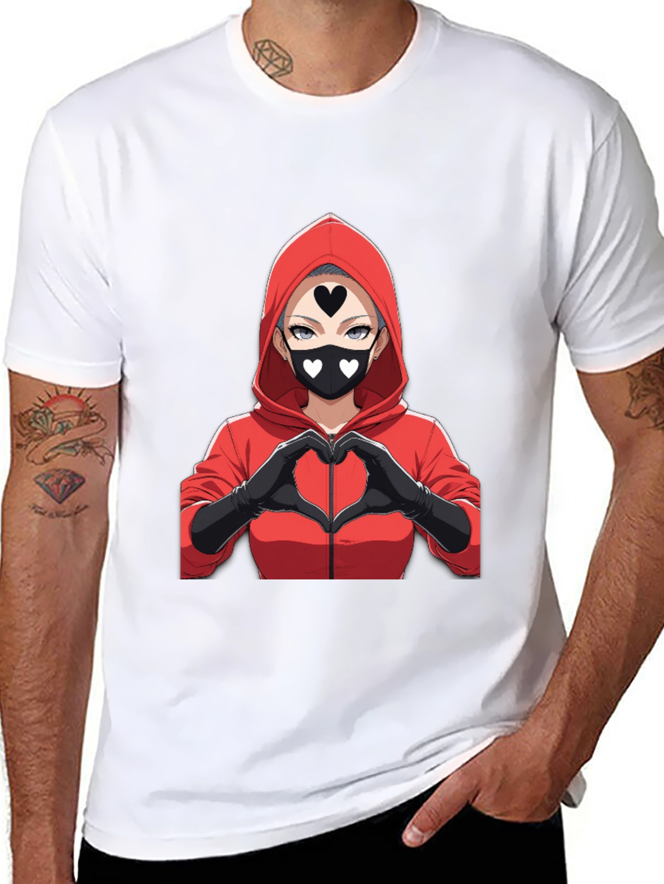Black Anime Heart Mask T-Shirt - Black Cotton Tee view 8