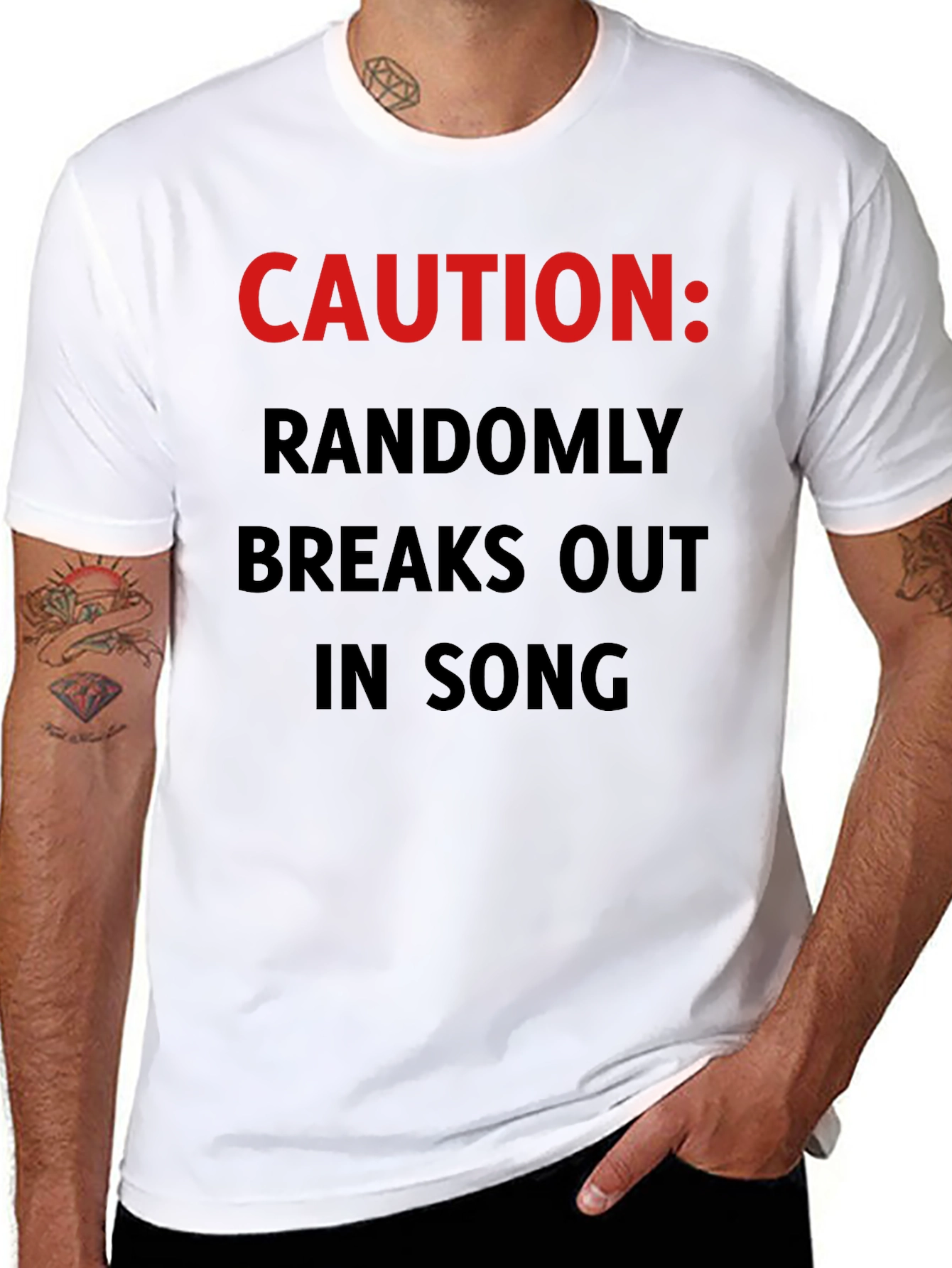 Black Caution: Randomly Breaks Out In Song T-Shirt view 8