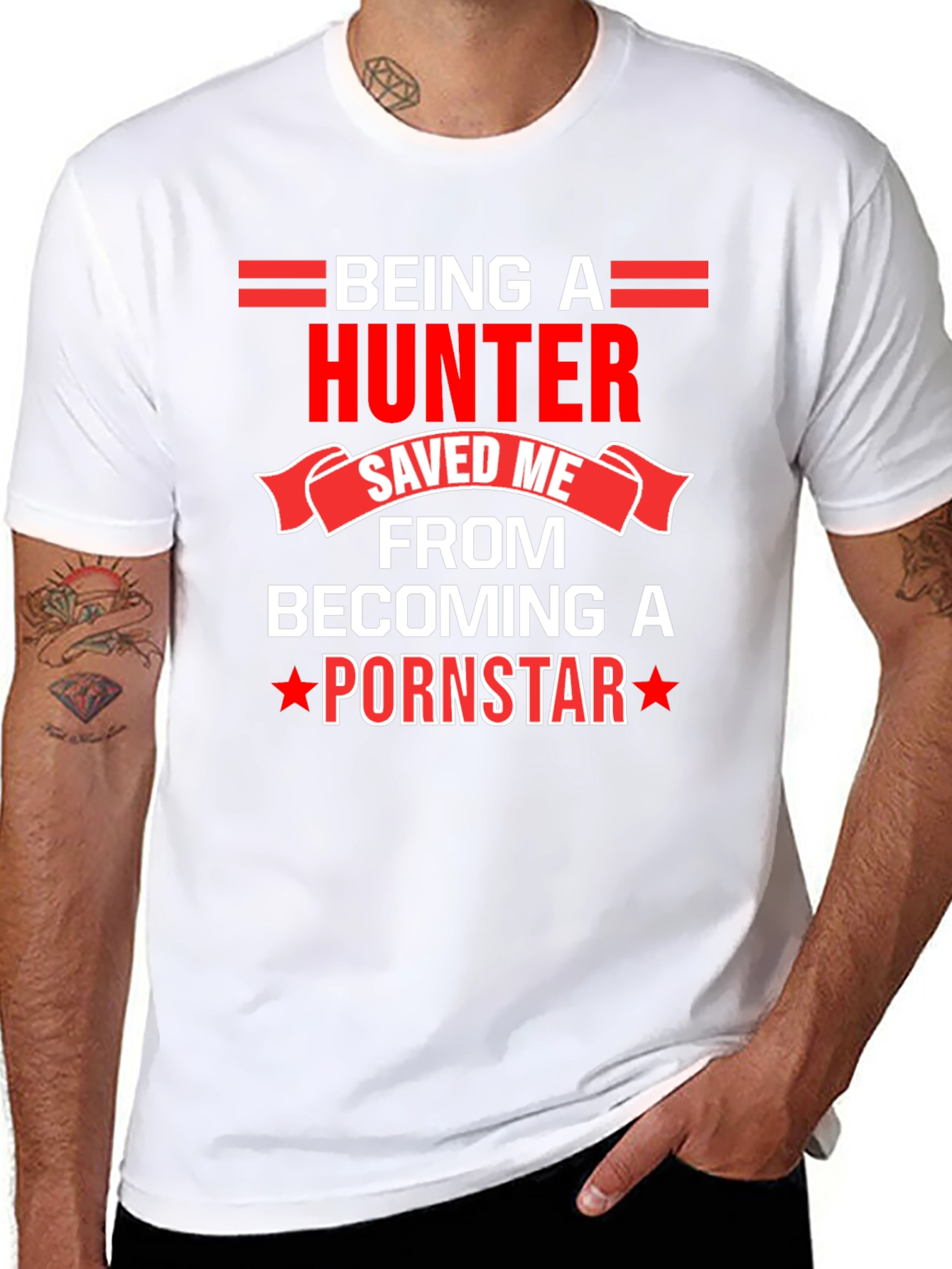 Black Hunter Humor Tee: Saved Me From Being A Pornstar view 8