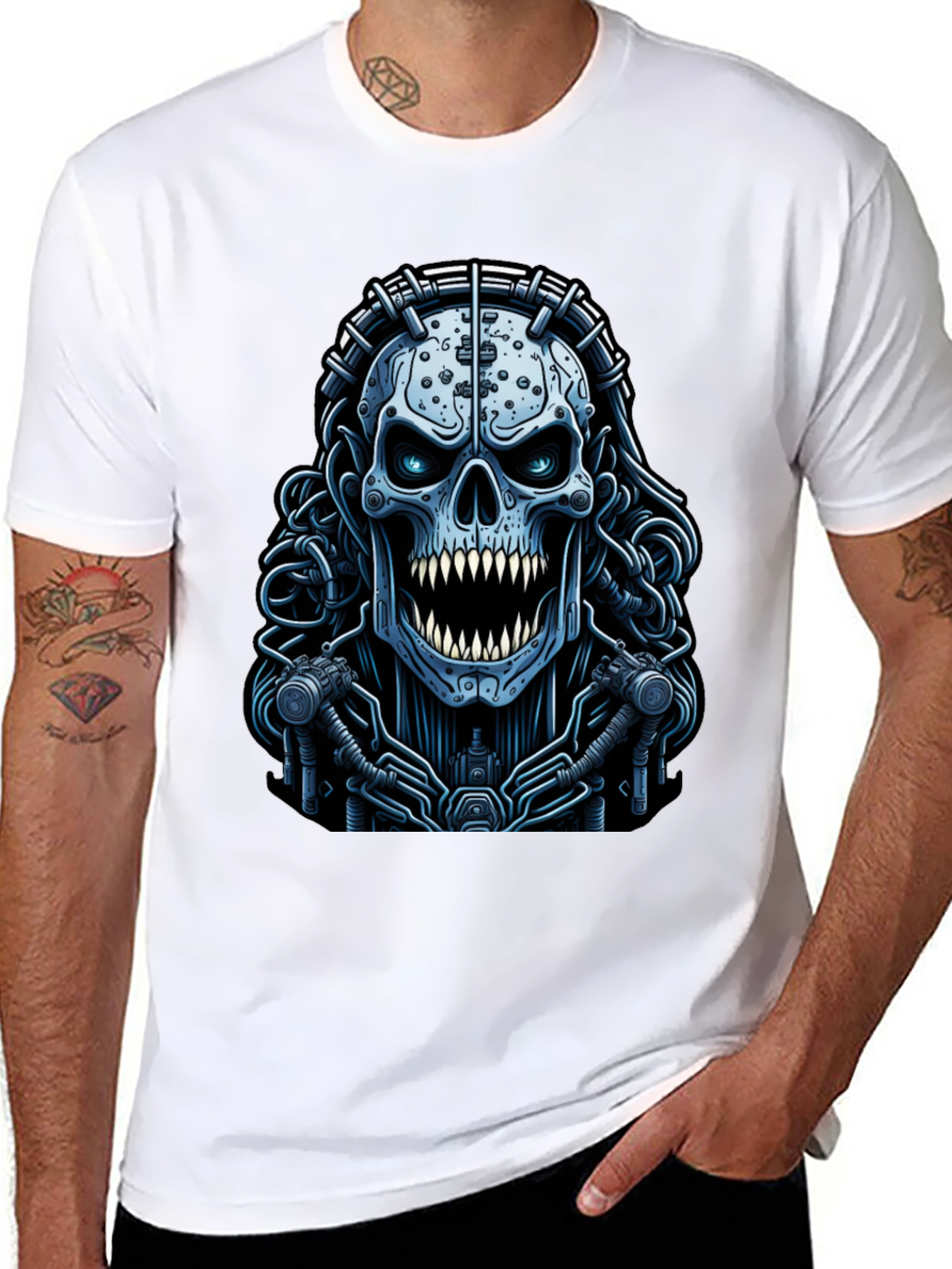 Black Cyberpunk Skull Graphic Tee - Unique Dark Apparel view 8