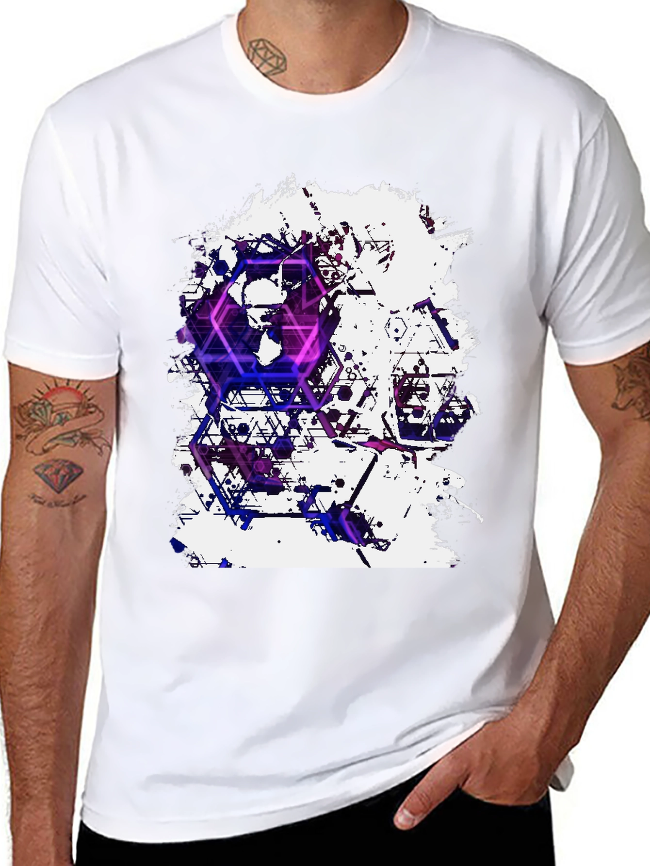 Black Geometric Skull T-Shirt - Artistic Graphic Tee view 8