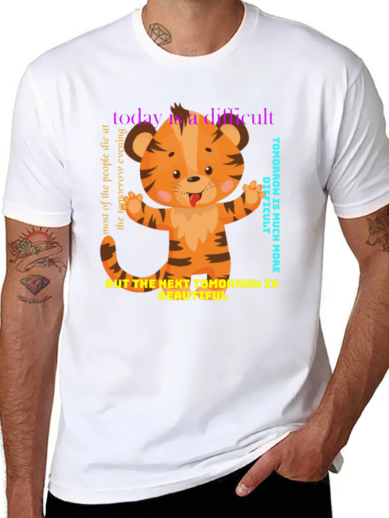 Black Cute Tiger Graphic Tee - Motivational Design view 8