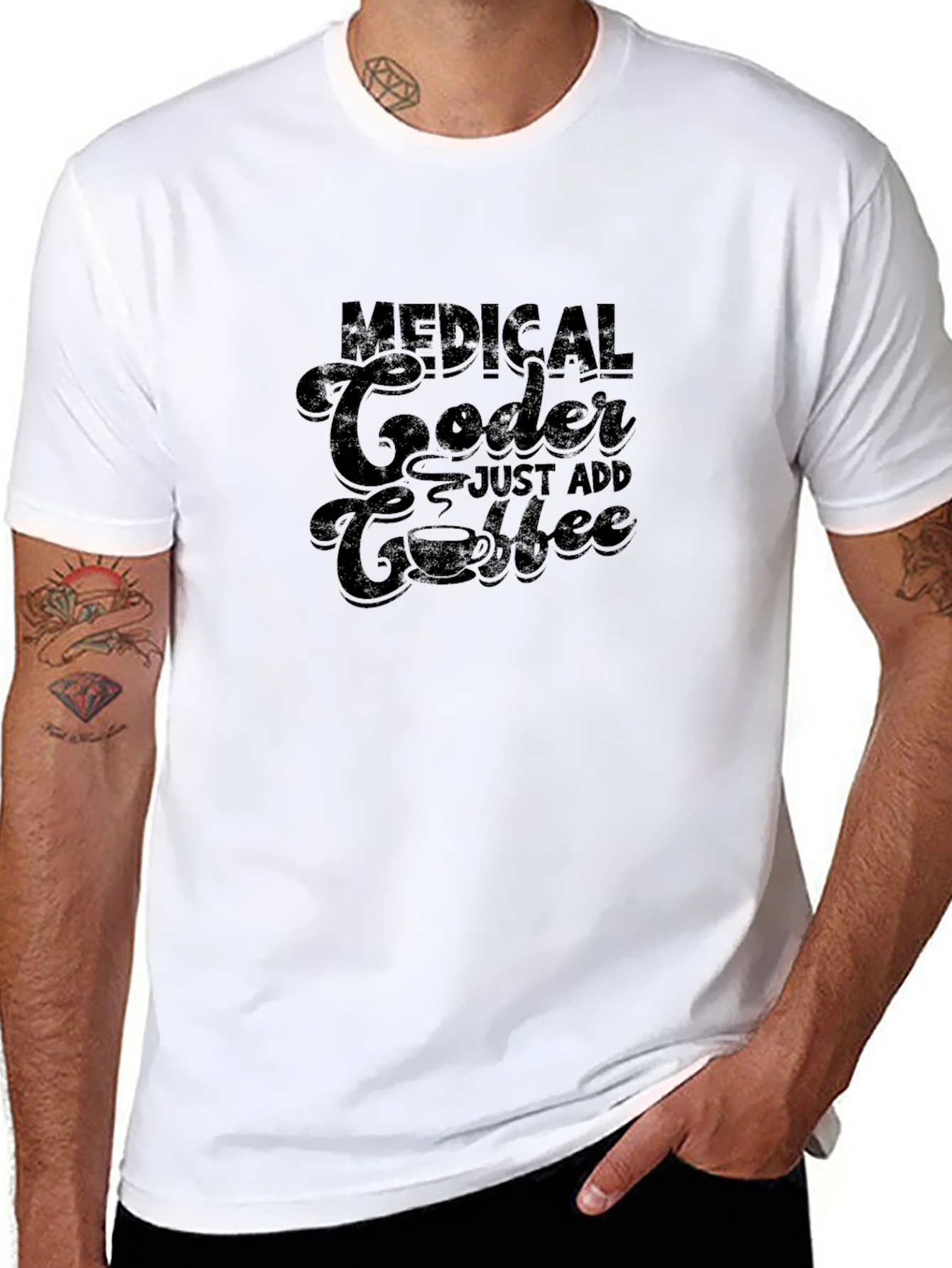 Black Medical Coder Just Add Coffee T-Shirt view 8
