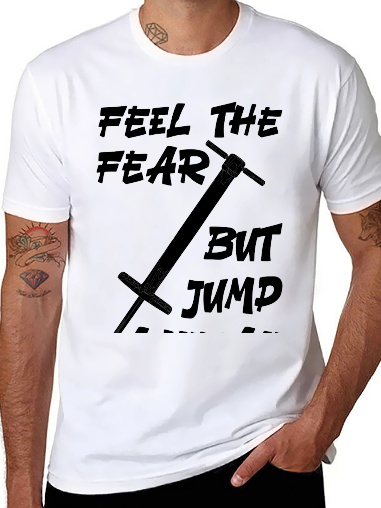 Black Feel The Fear But Jump T-Shirt - Black Cotton Tee view 8