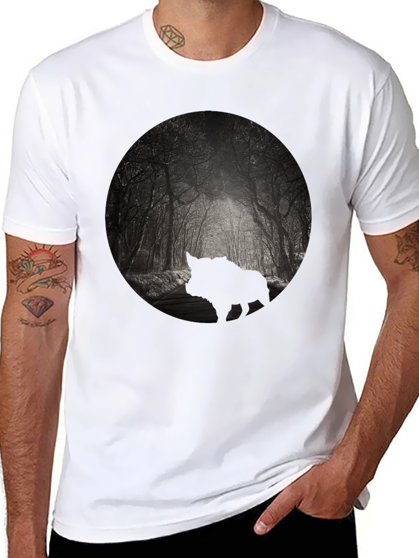 Black Men's Black Forest Silhouette Graphic Tee view 8