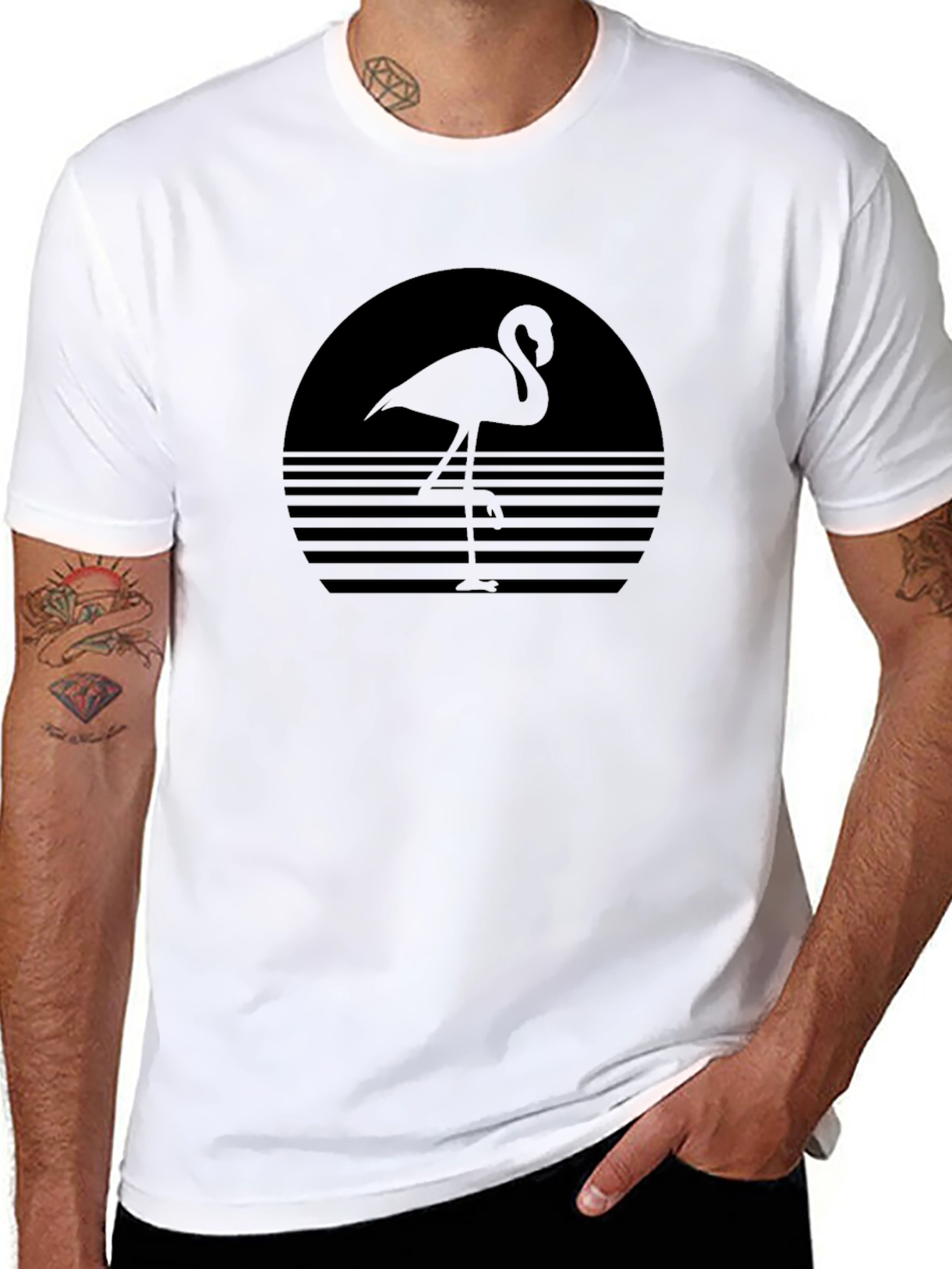 Black Retro Flamingo Graphic Tee - Black Casual Shirt view 8