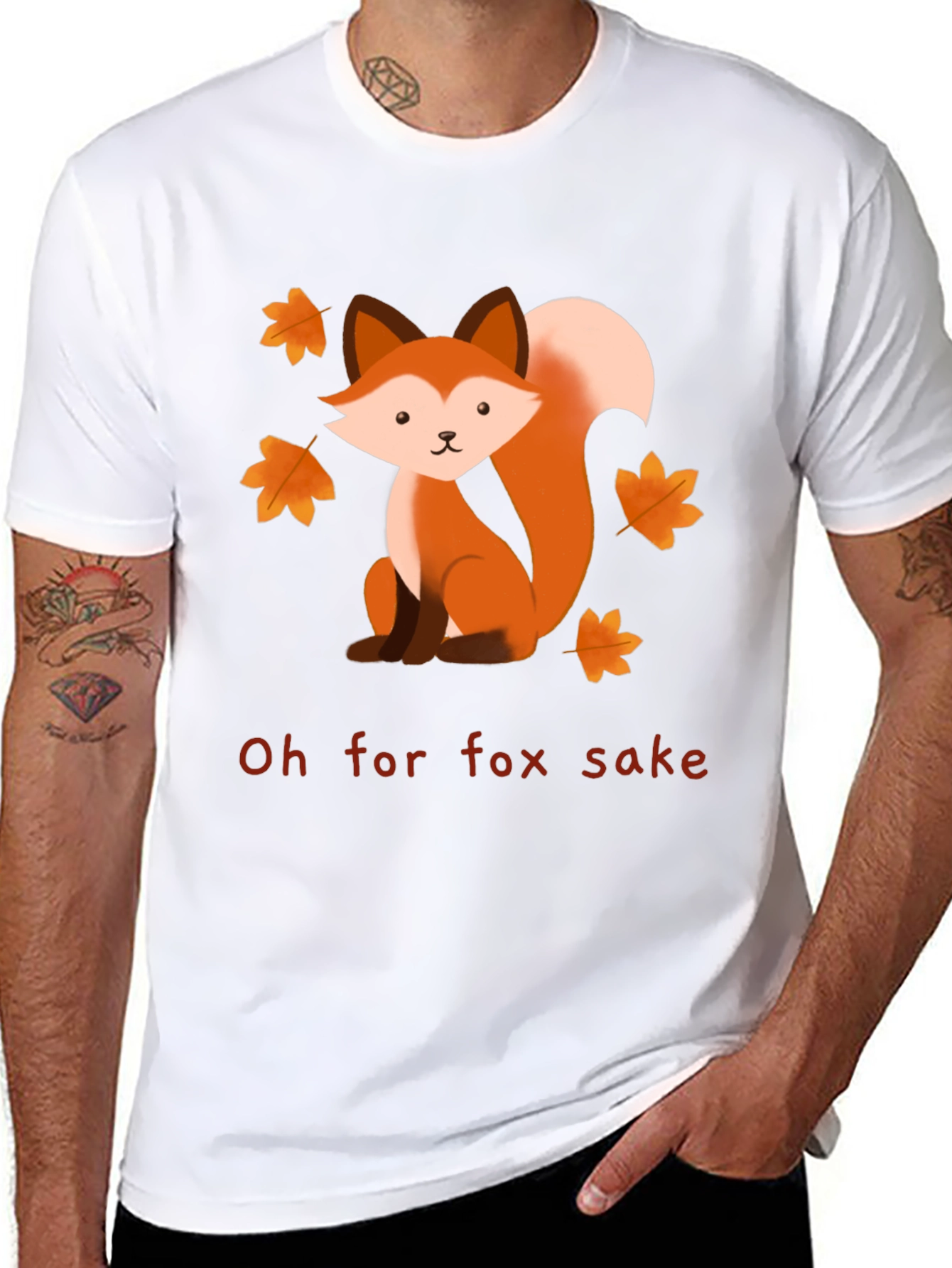 Black Oh For Fox Sake T-Shirt - Cute Cartoon Fox Graphic Tee view 8