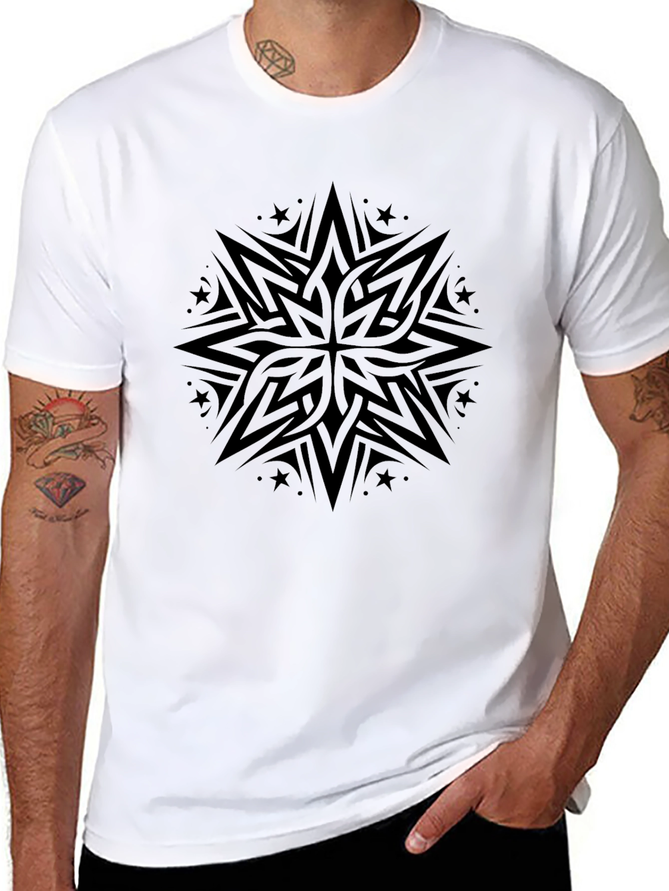 Black Tribal Star Graphic Black Tee view 8
