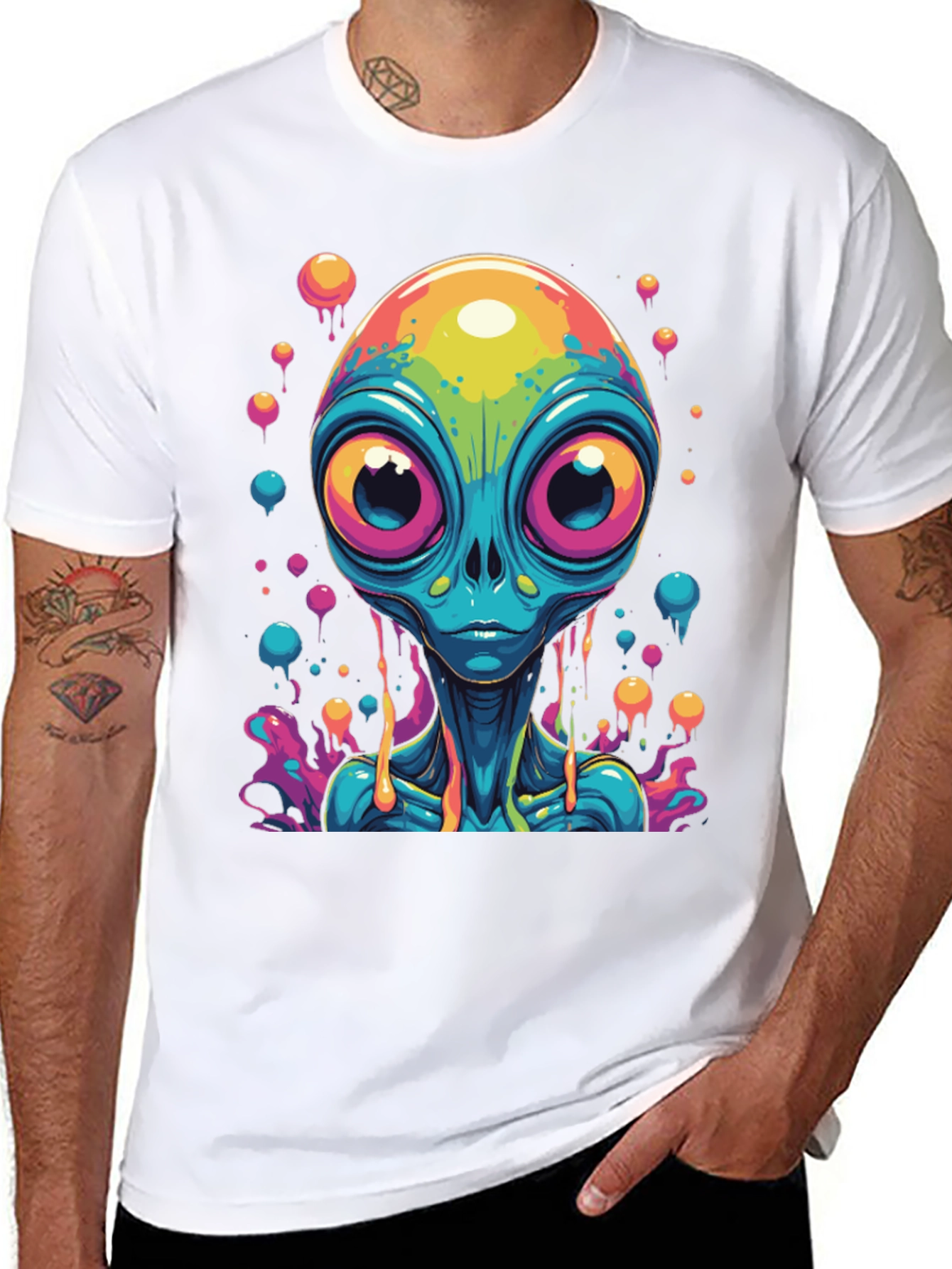Black Psychedelic Alien Graphic Tee - Black Cotton T-Shirt view 8