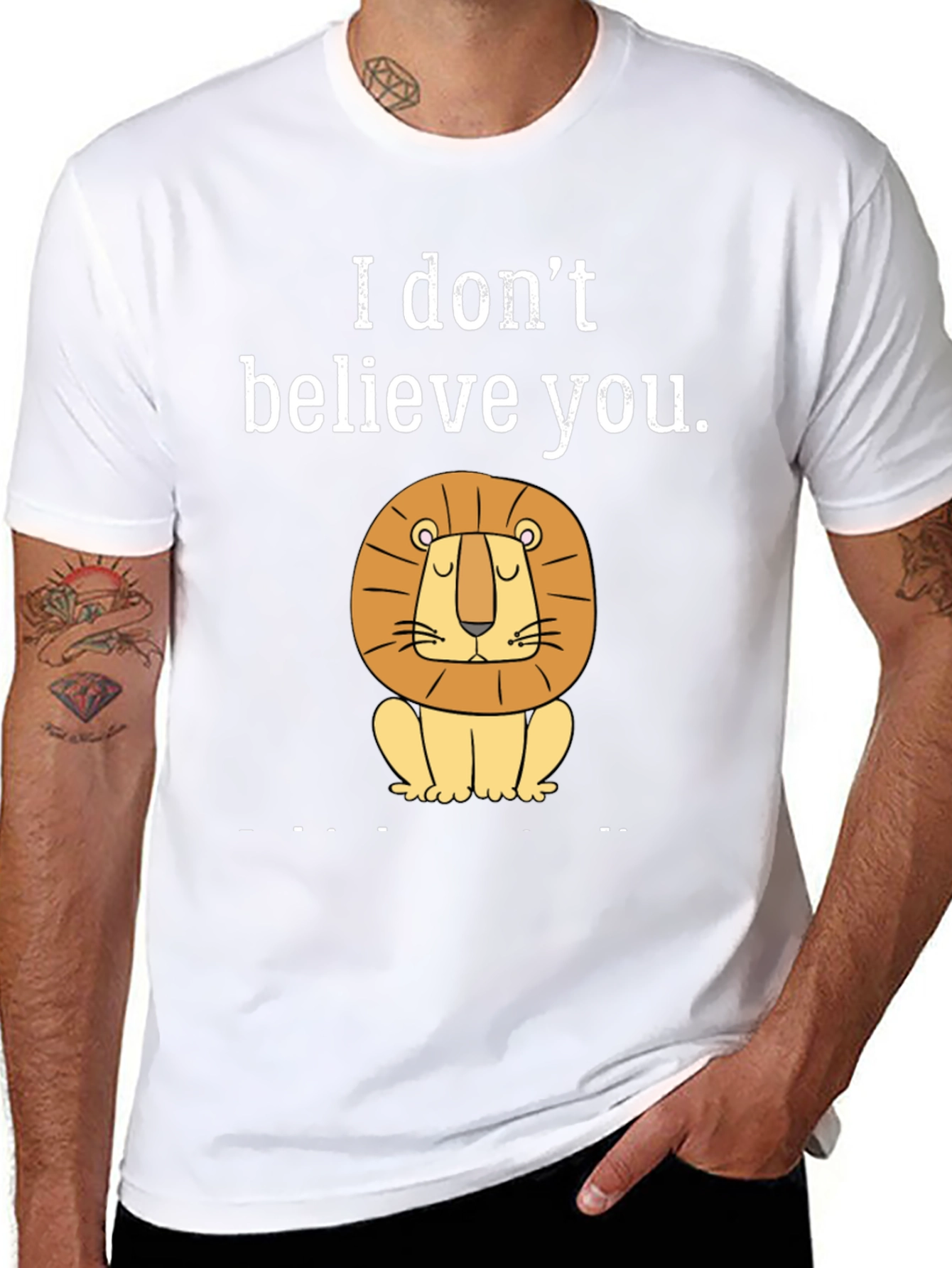 Black Funny "I Don't Believe You" Lion Graphic T-Shirt view 8