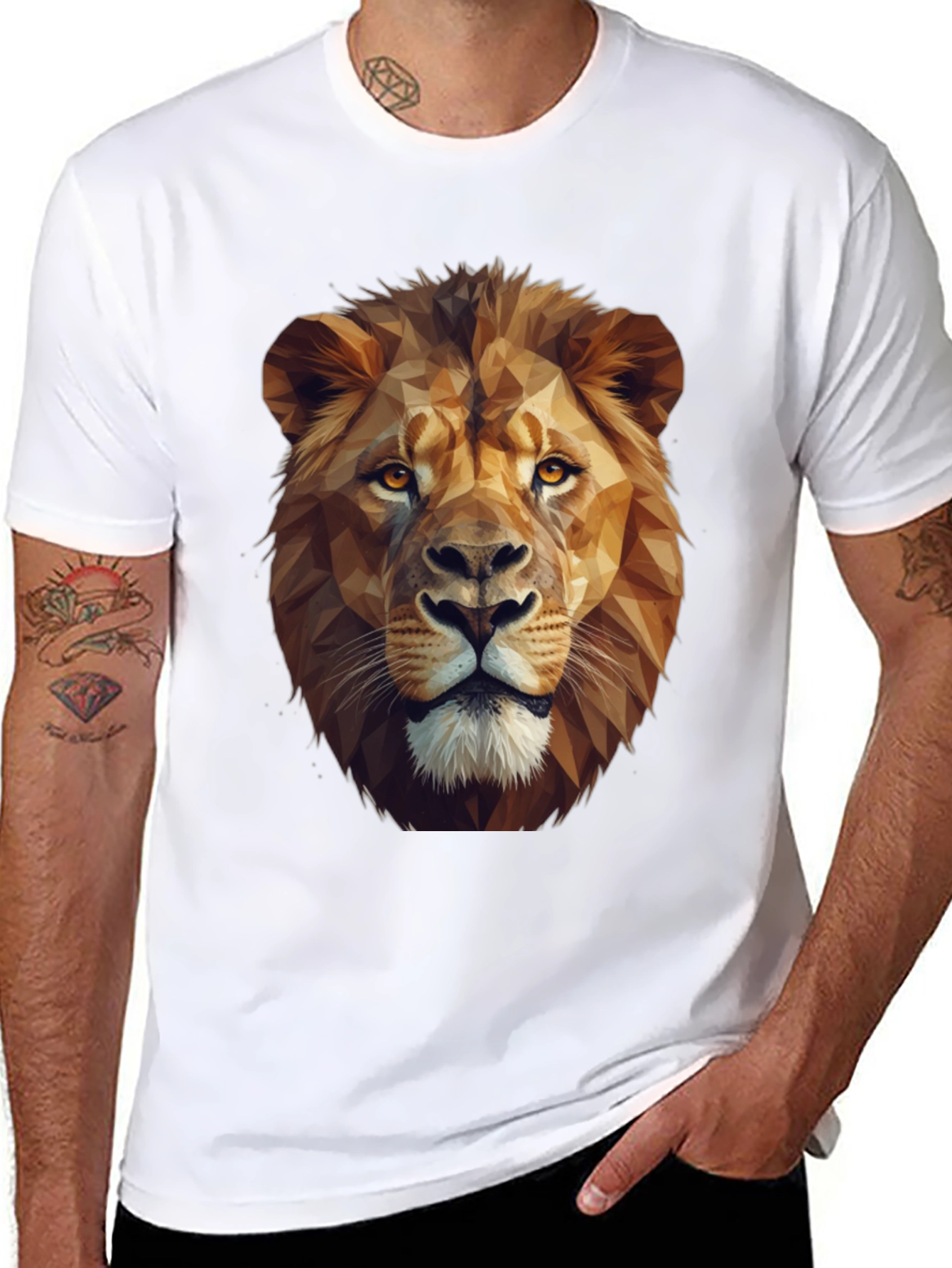 Black Geometric Lion Graphic Tee - Black Short Sleeve Shirt view 8