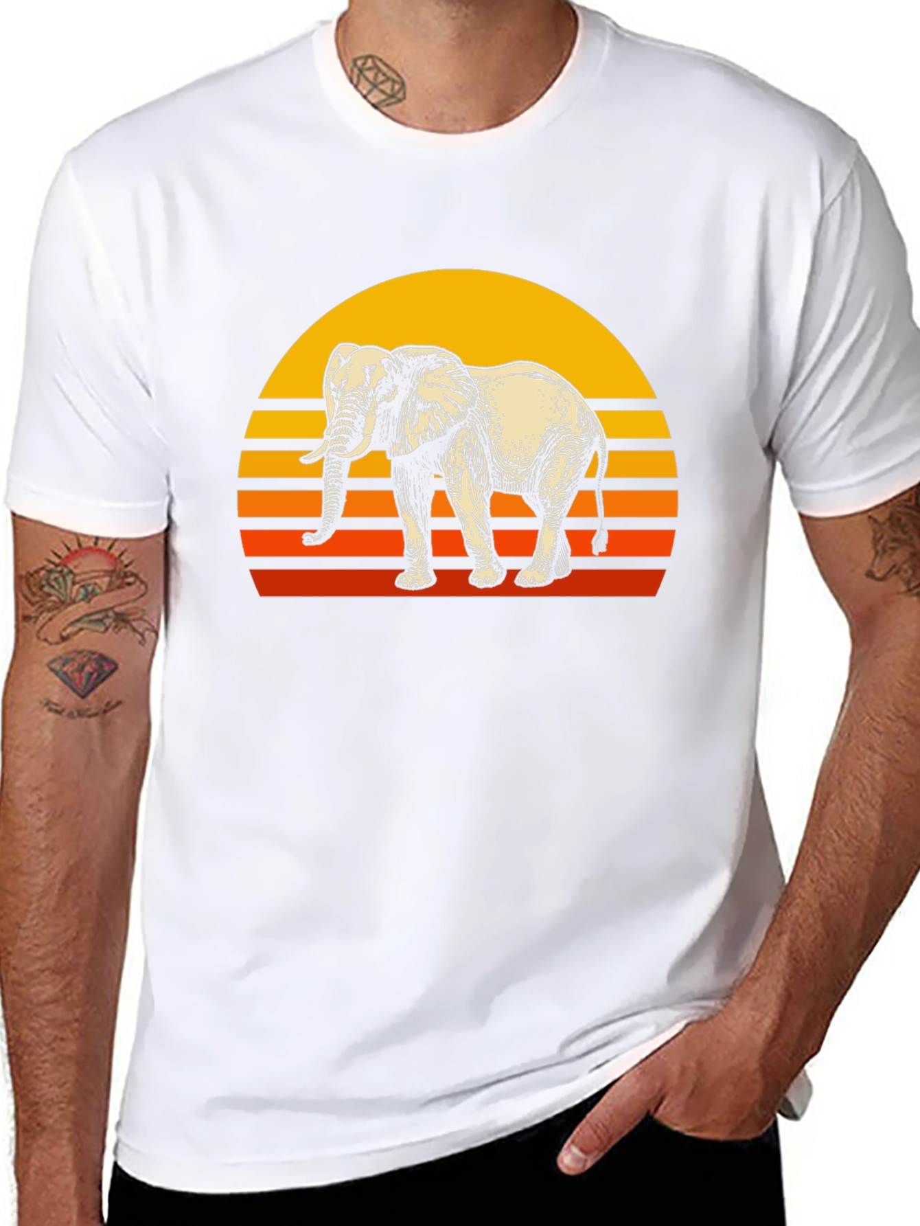 Black Elephant Sunset Graphic Tee - Retro Style view 8