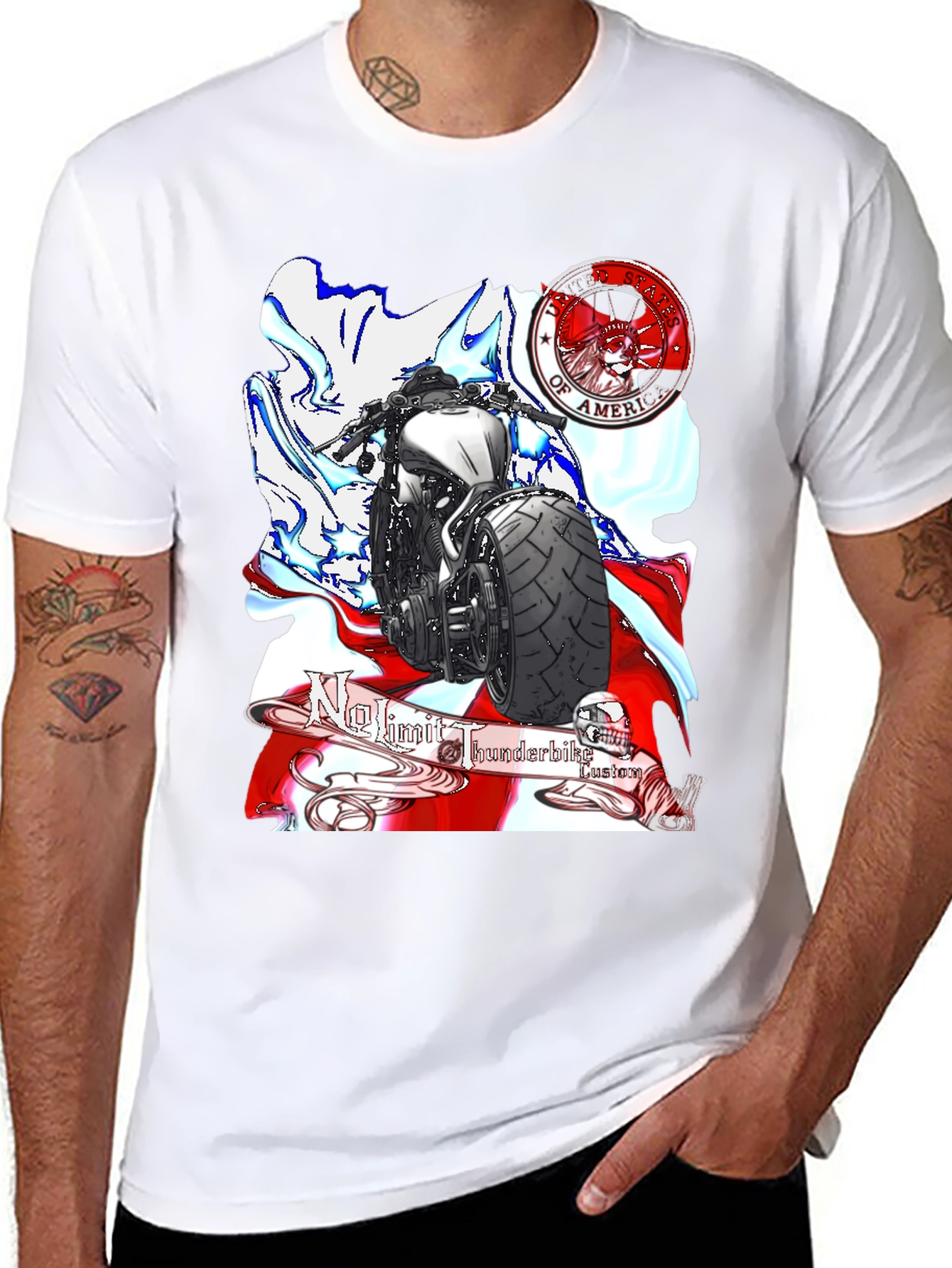 Black Motorcycle Graphic T-Shirt - Patriotic Design view 8