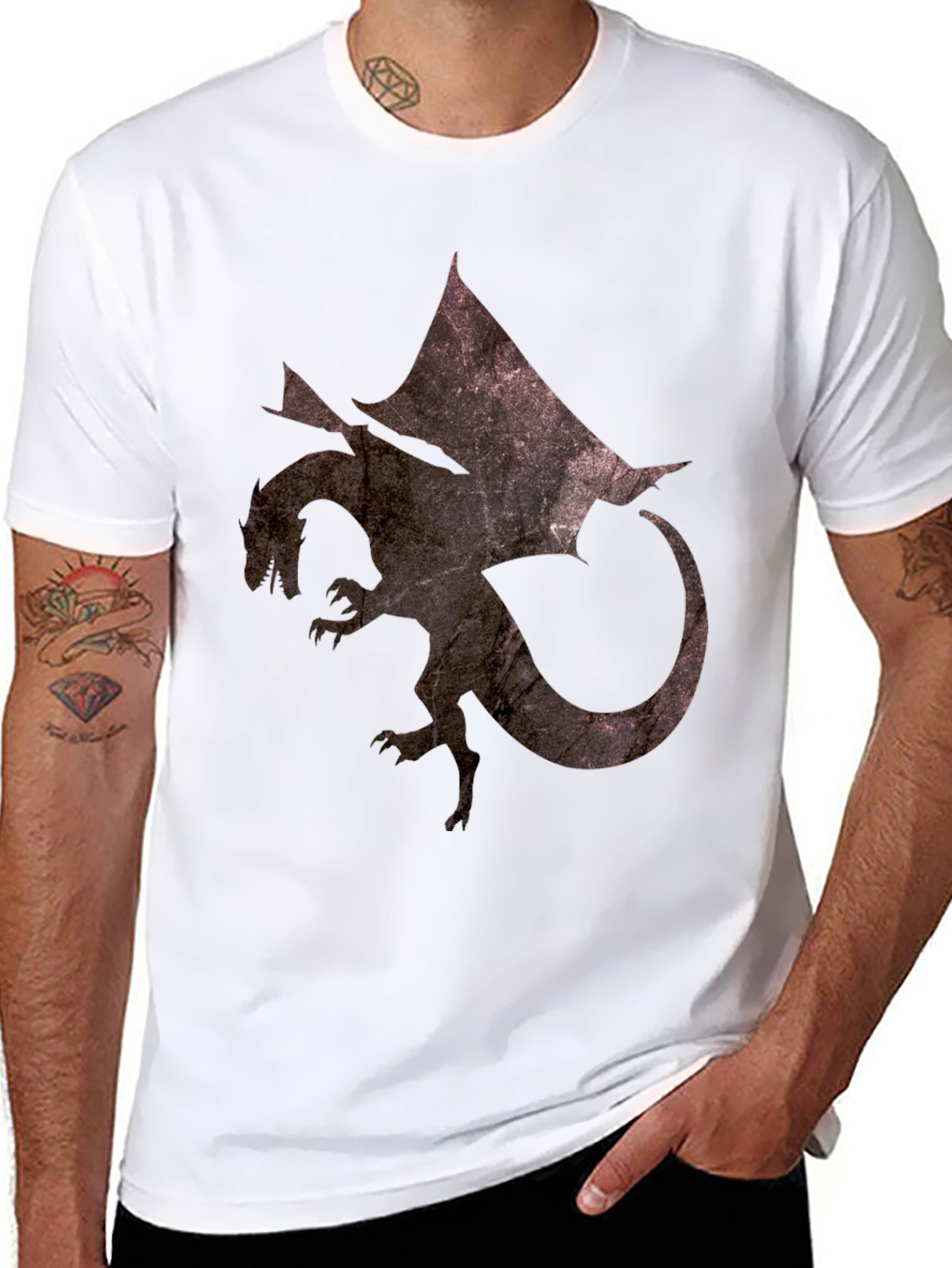 Black Textured Dragon Graphic Tee - Black Cotton Blend Casual Shirt view 8
