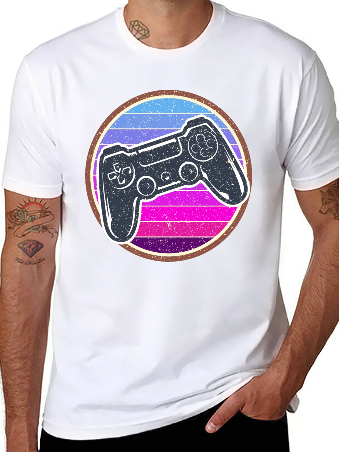Black Retro Gaming Controller Graphic Tee view 8