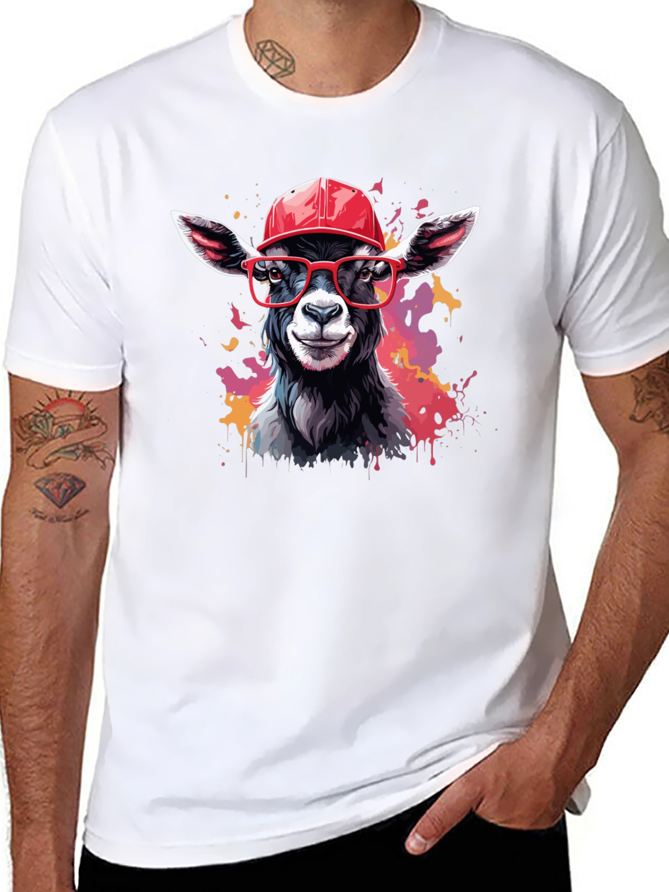 Black Goat Tee with Cap and Glasses - Cool Animal Design! view 8