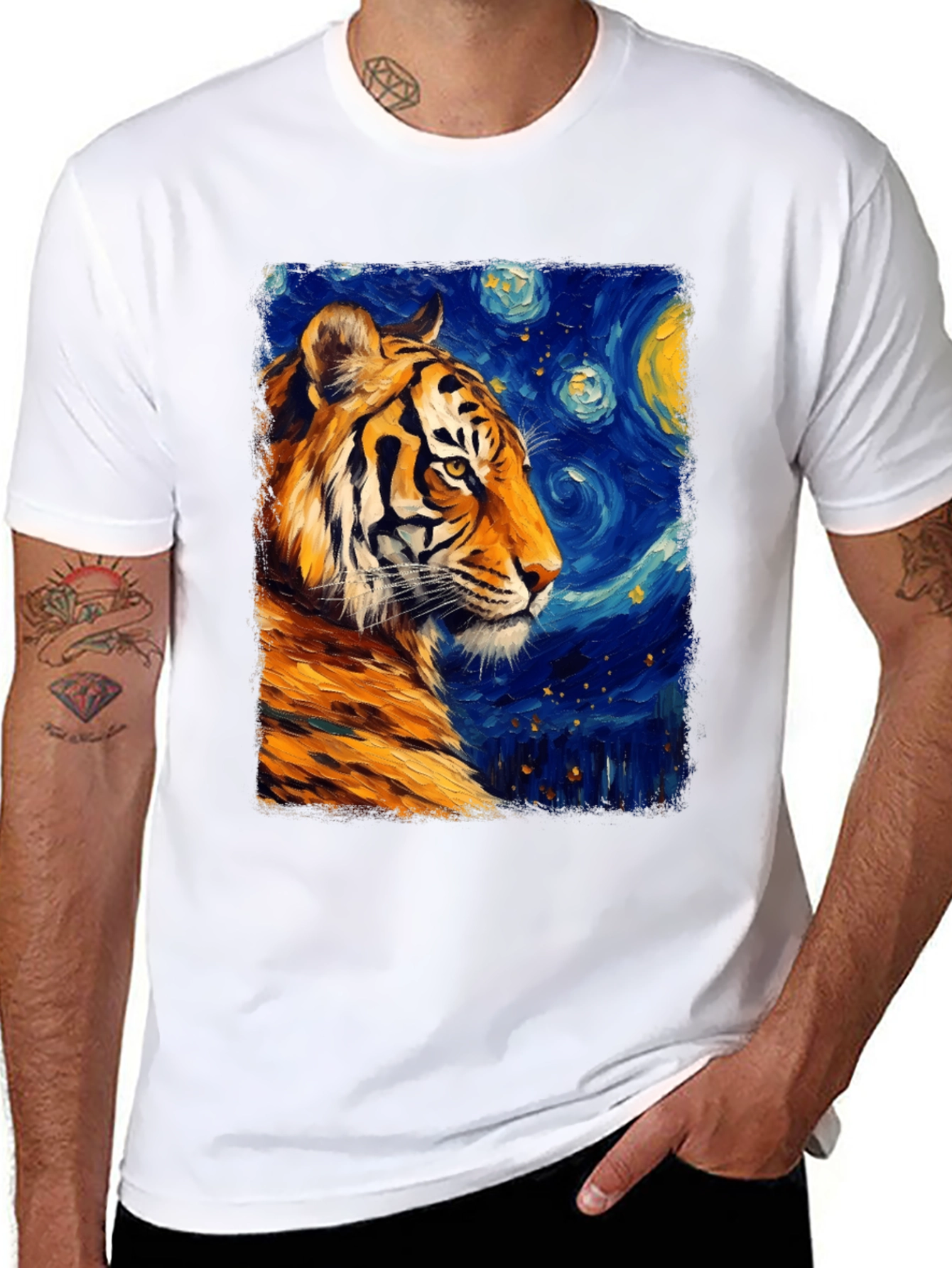 Black Tiger Starry Night T-Shirt - Artistic Graphic Tee view 8
