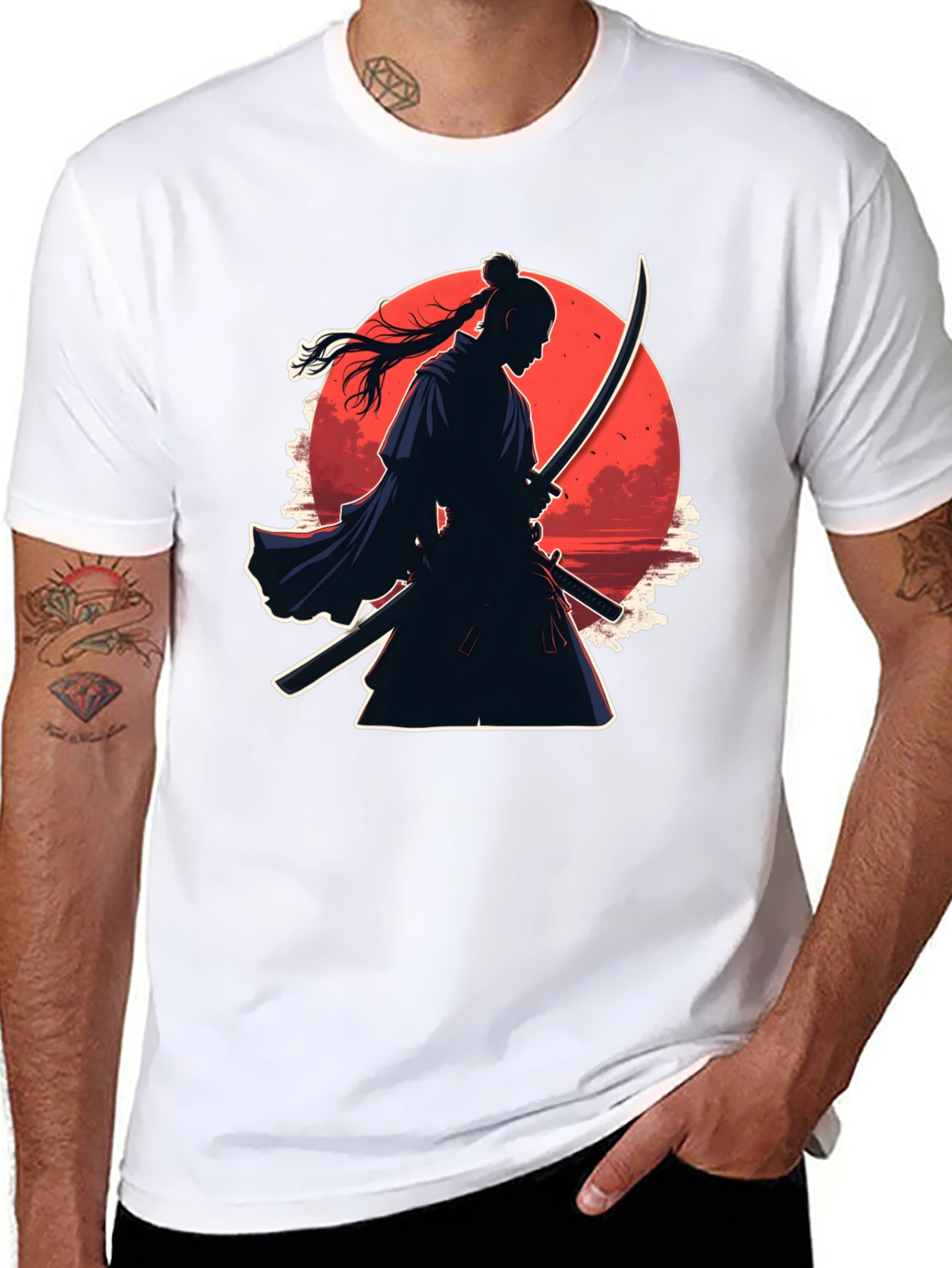 Black Samurai Moon Graphic Tee - Black Cotton Blend view 8