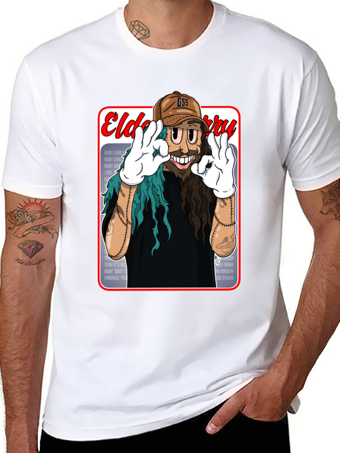 Black Eldo Berry Cartoon Style Black T-Shirt view 8