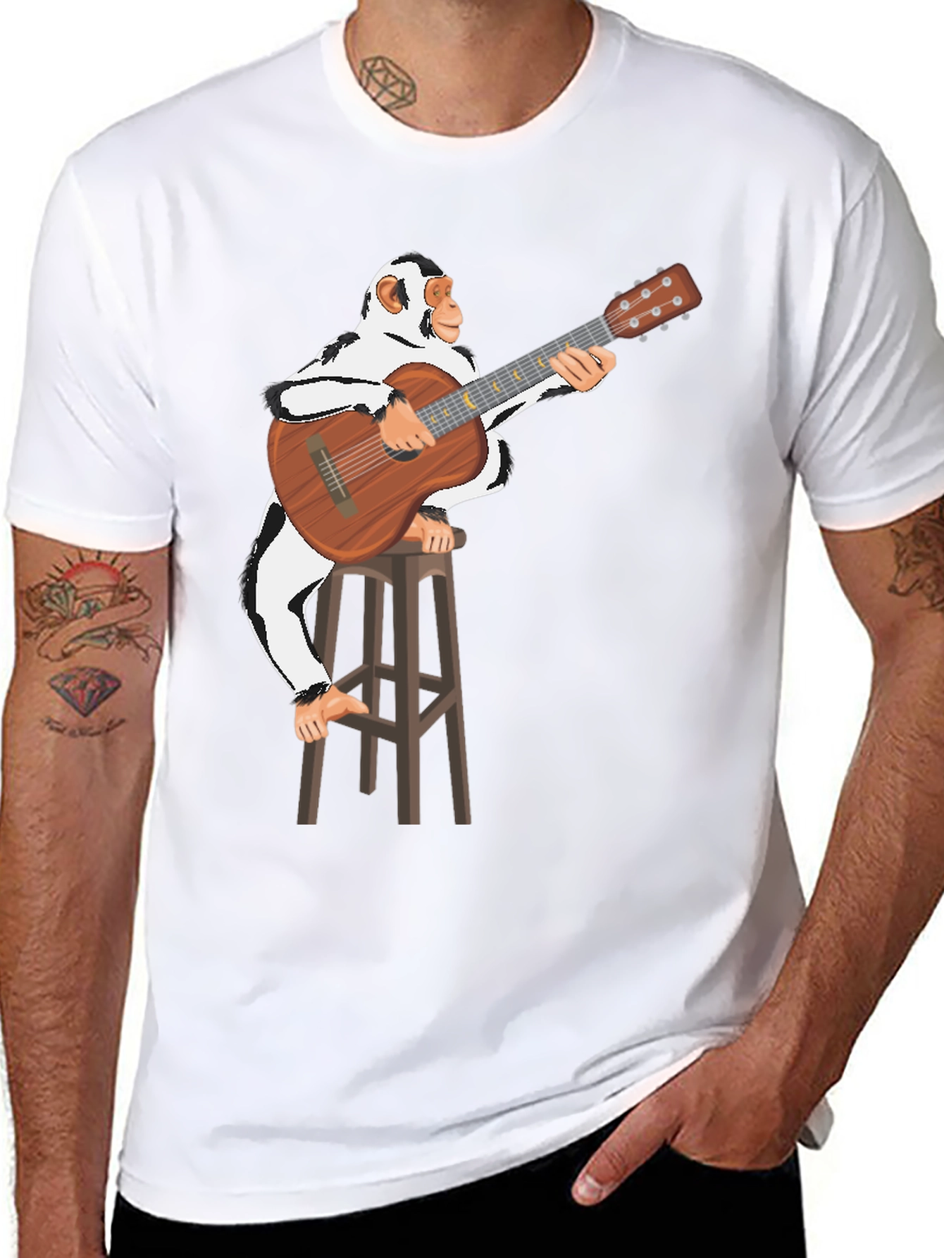 Black Monkey Guitarist Graphic T-Shirt - Unisex Cotton Tee view 8