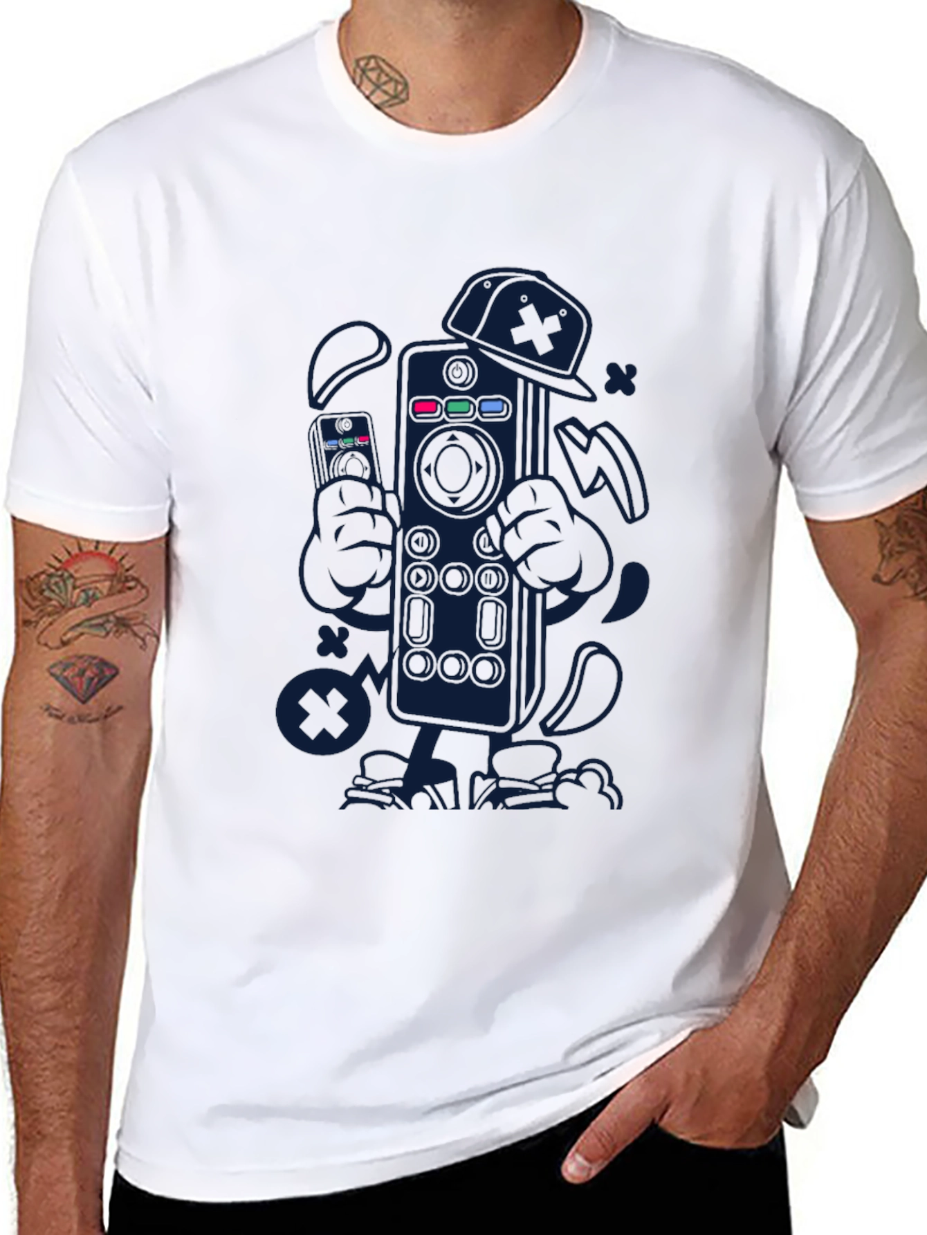 Black Remote Control Cartoon Graphic Tee view 8