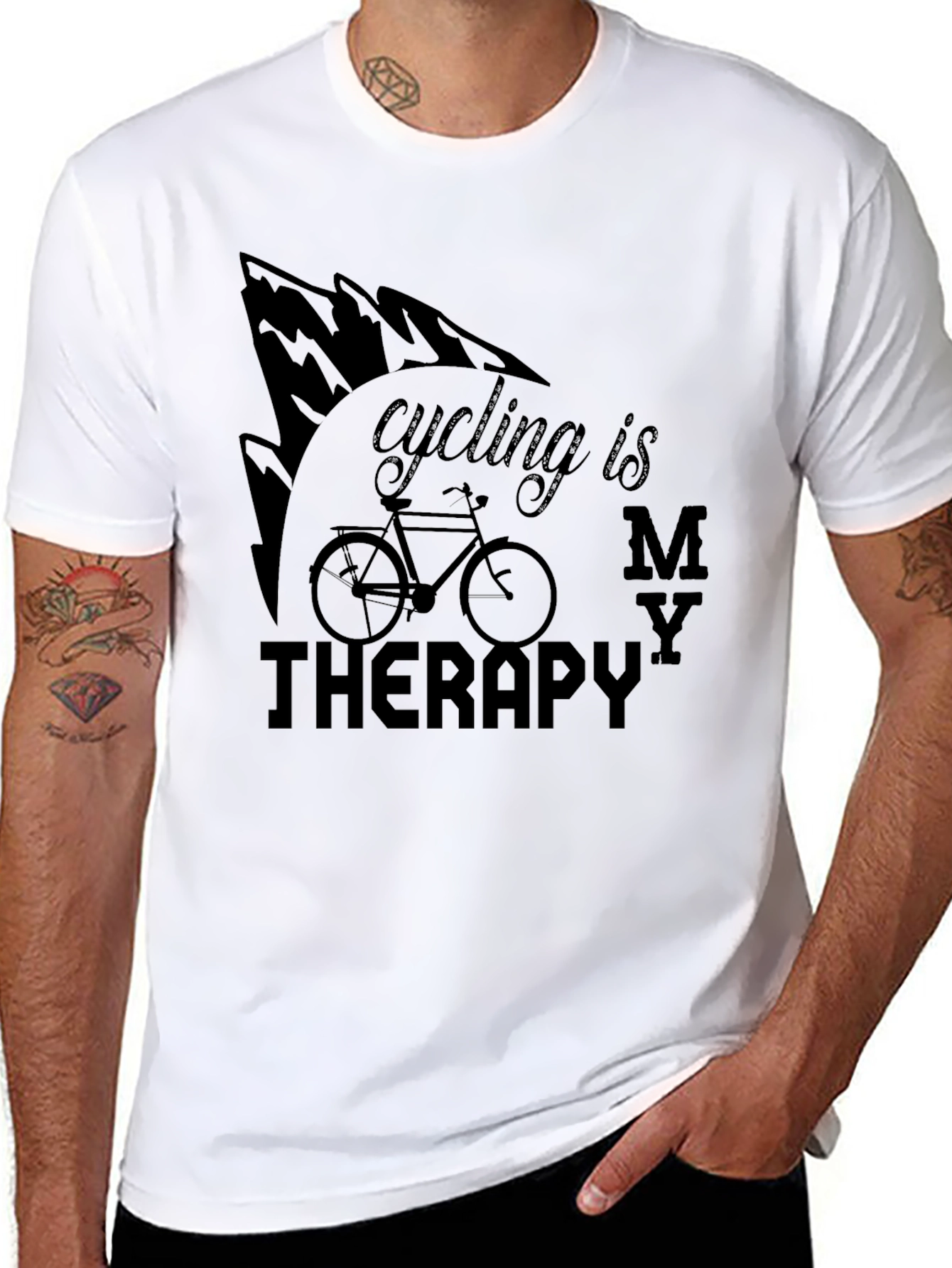 Black Cycling Is My Therapy T-Shirt view 8