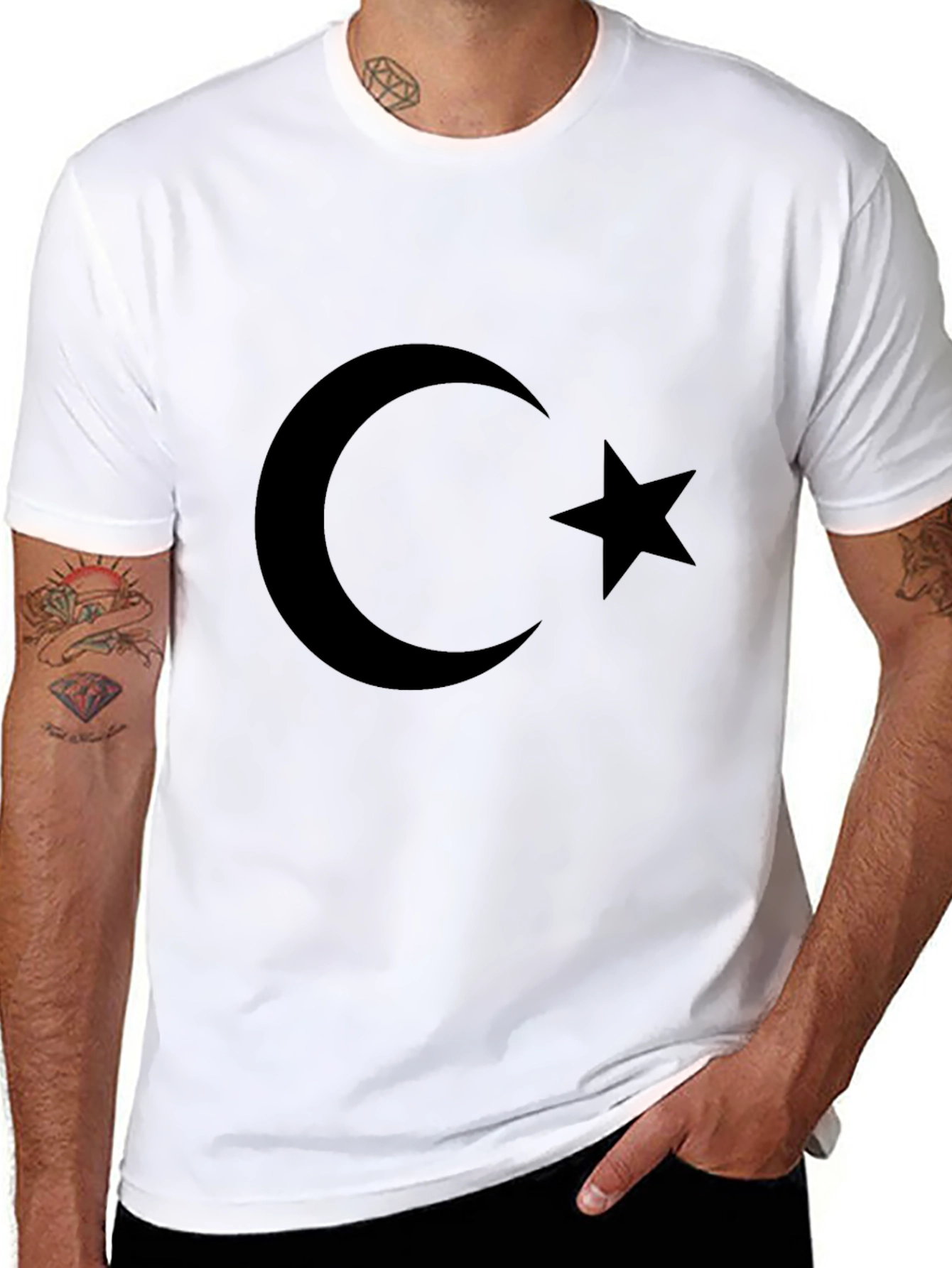Black Crescent Moon Star Graphic Tee - Black Cotton T-Shirt view 8