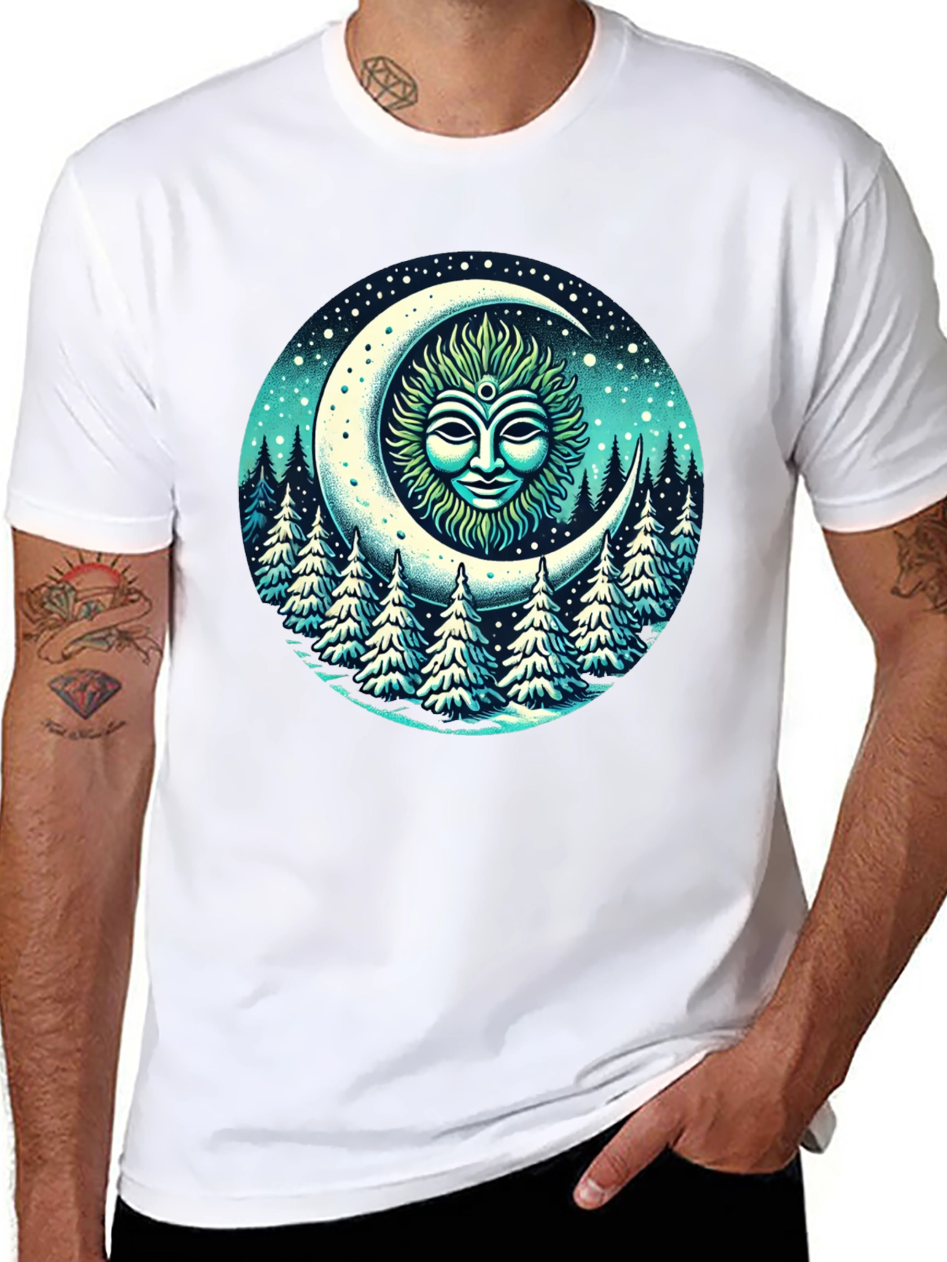 Black Celestial Moon Forest T-Shirt view 8