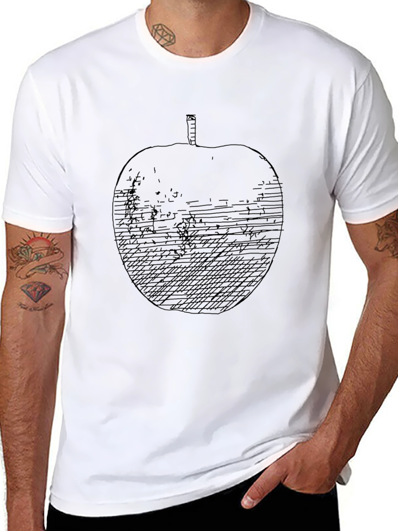 Black Apple Sketch Men's Black T-Shirt view 8