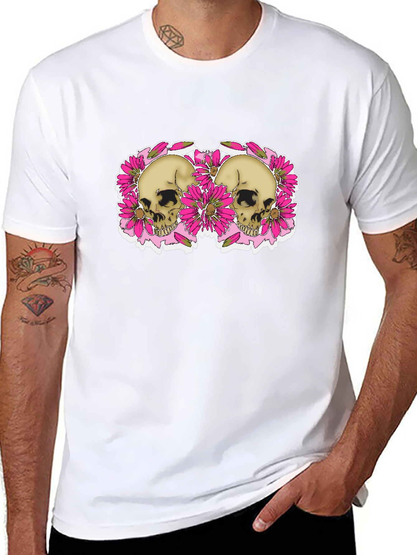 Black Skull & Floral Graphic Tee - Black view 8