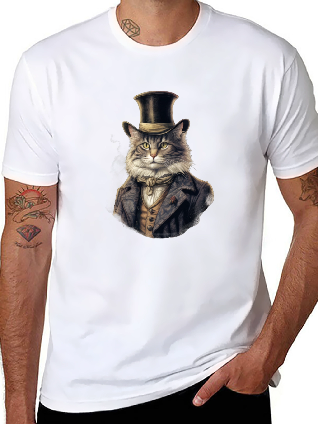 Black Dapper Cat Top Hat T-Shirt view 8