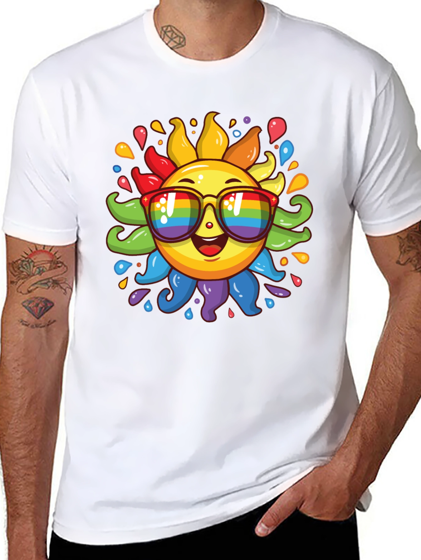 Black Rainbow Sun Graphic Tee - Pride Style Shirt view 8