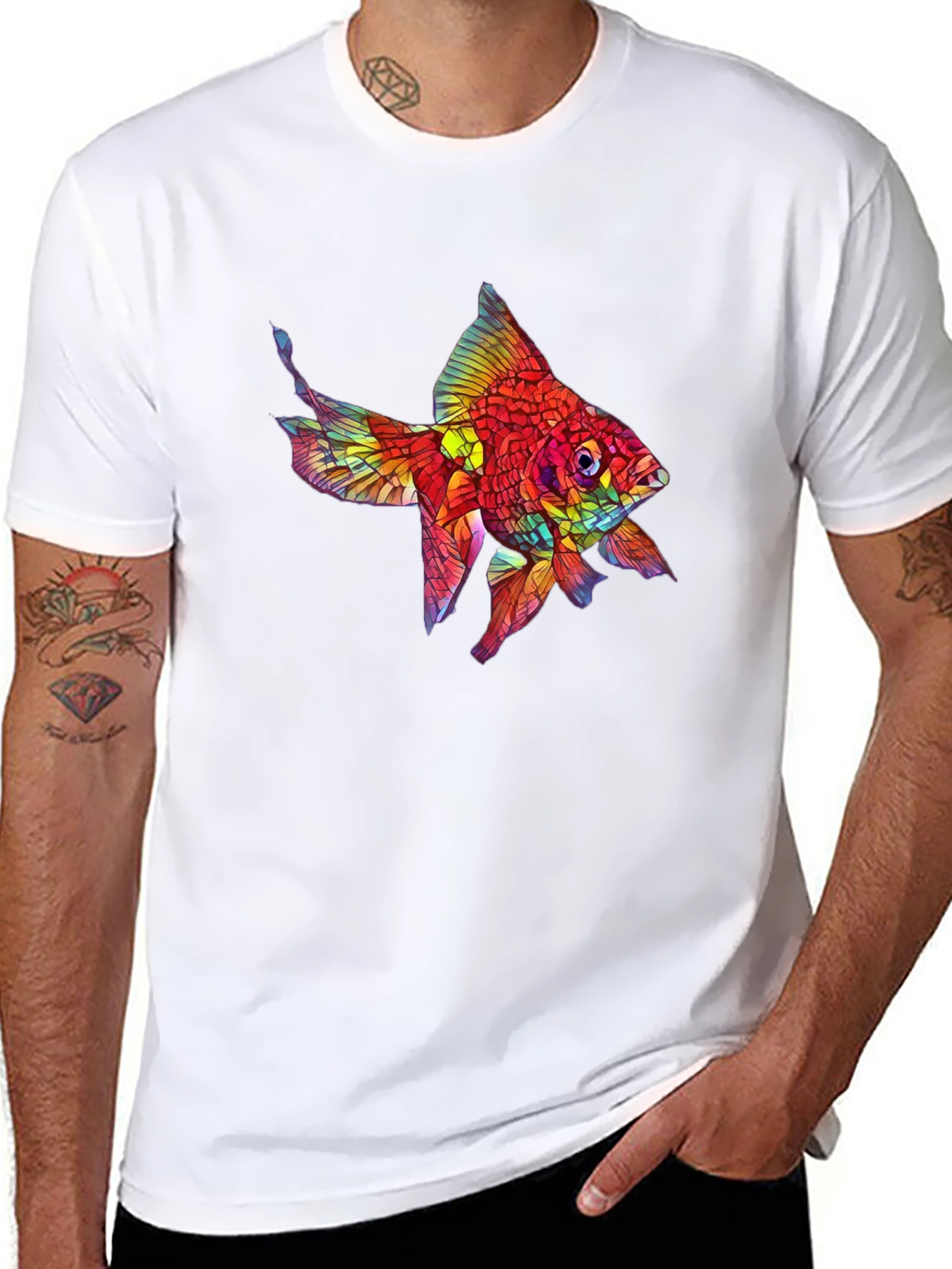 Black Vibrant Fish Graphic Black T-Shirt view 8