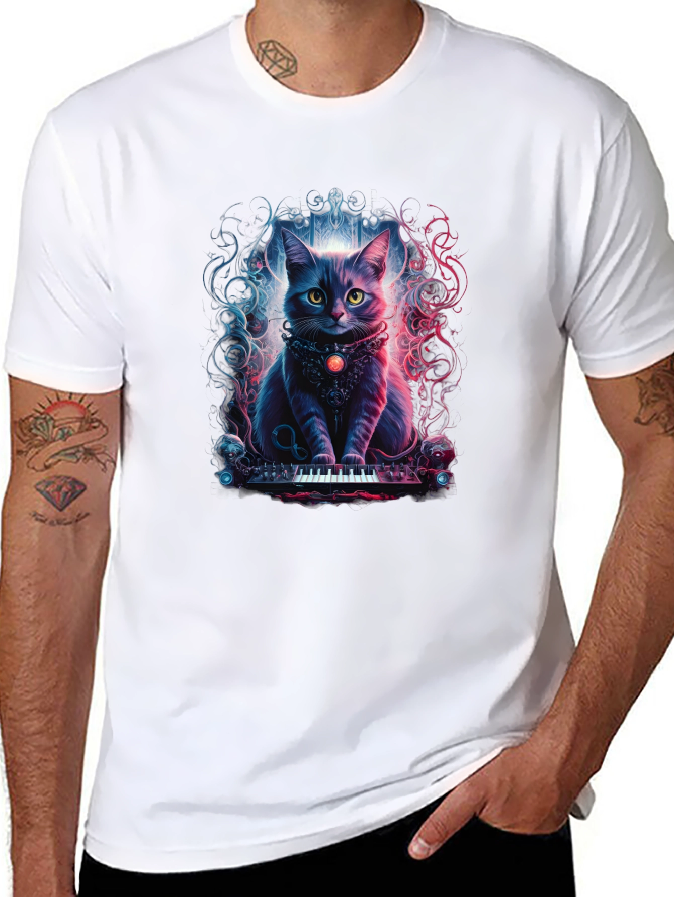Black Cat Keyboardist Graphic Tee view 8
