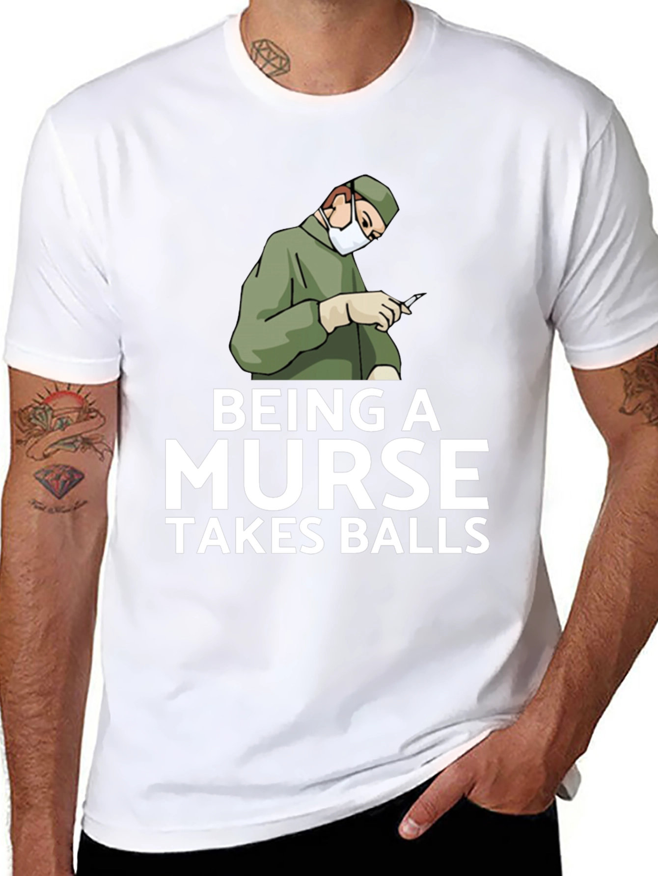 Black Being A Nurse Takes Balls Graphic T-Shirt view 8