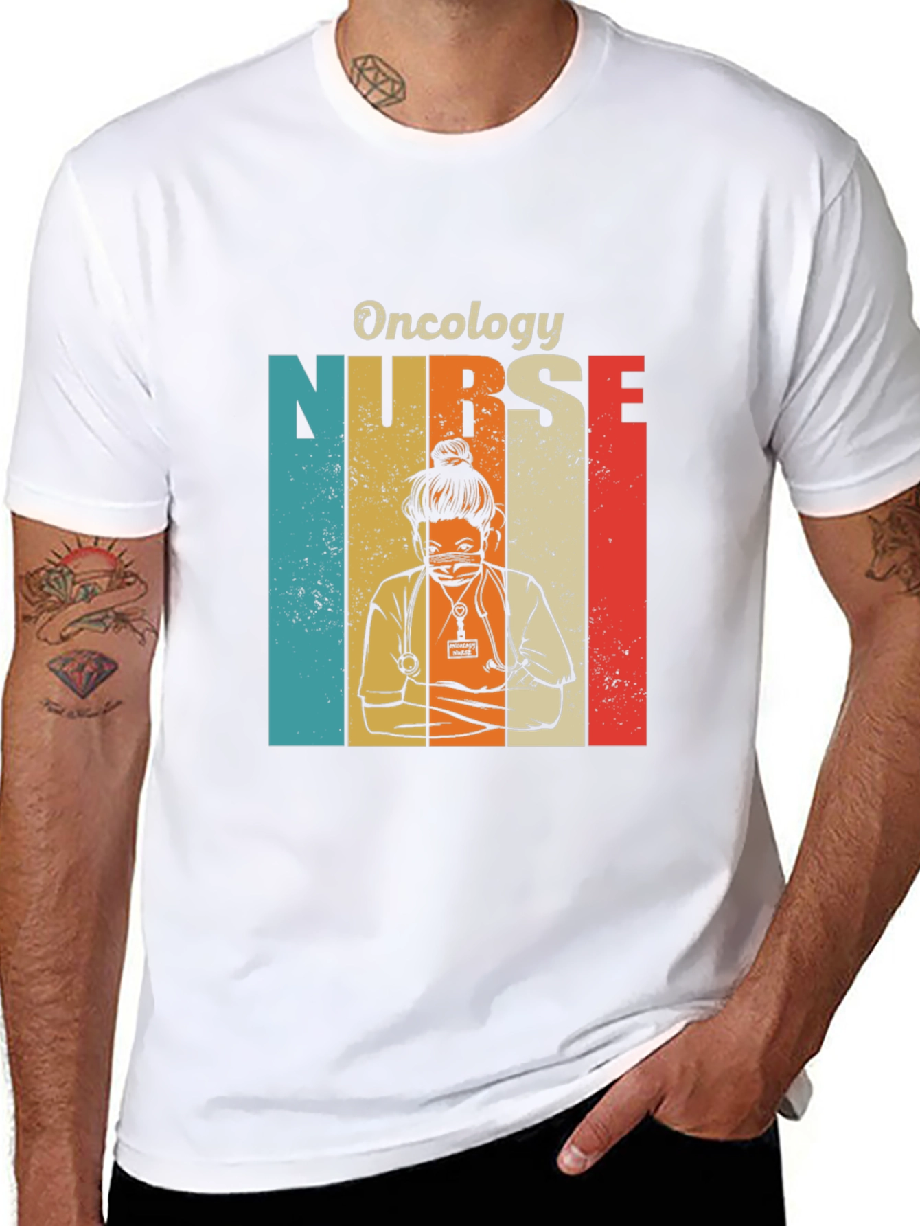 Black Oncology Nurse Retro T-Shirt view 8