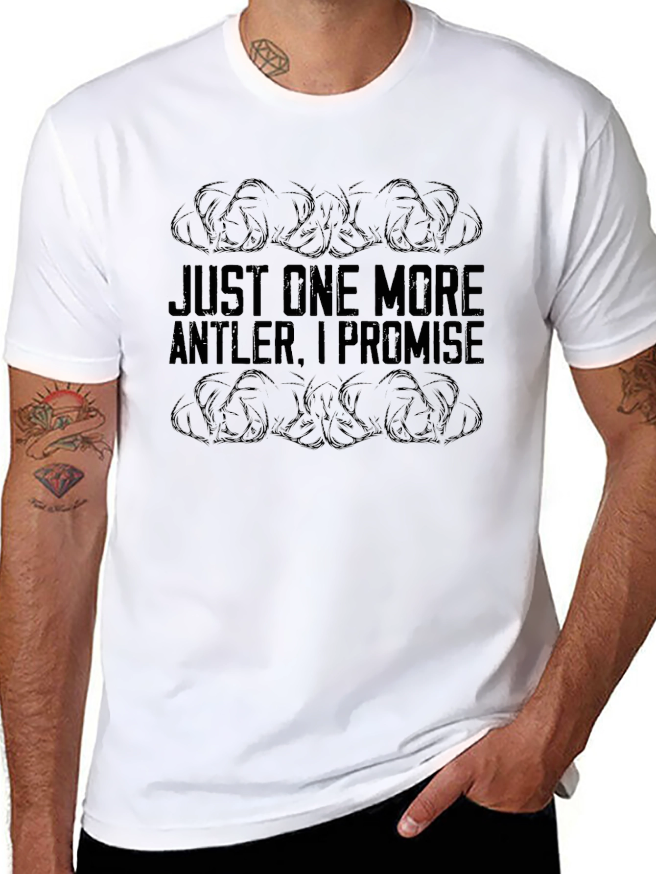 Black Just One More Antler Funny Hunting T-Shirt view 8