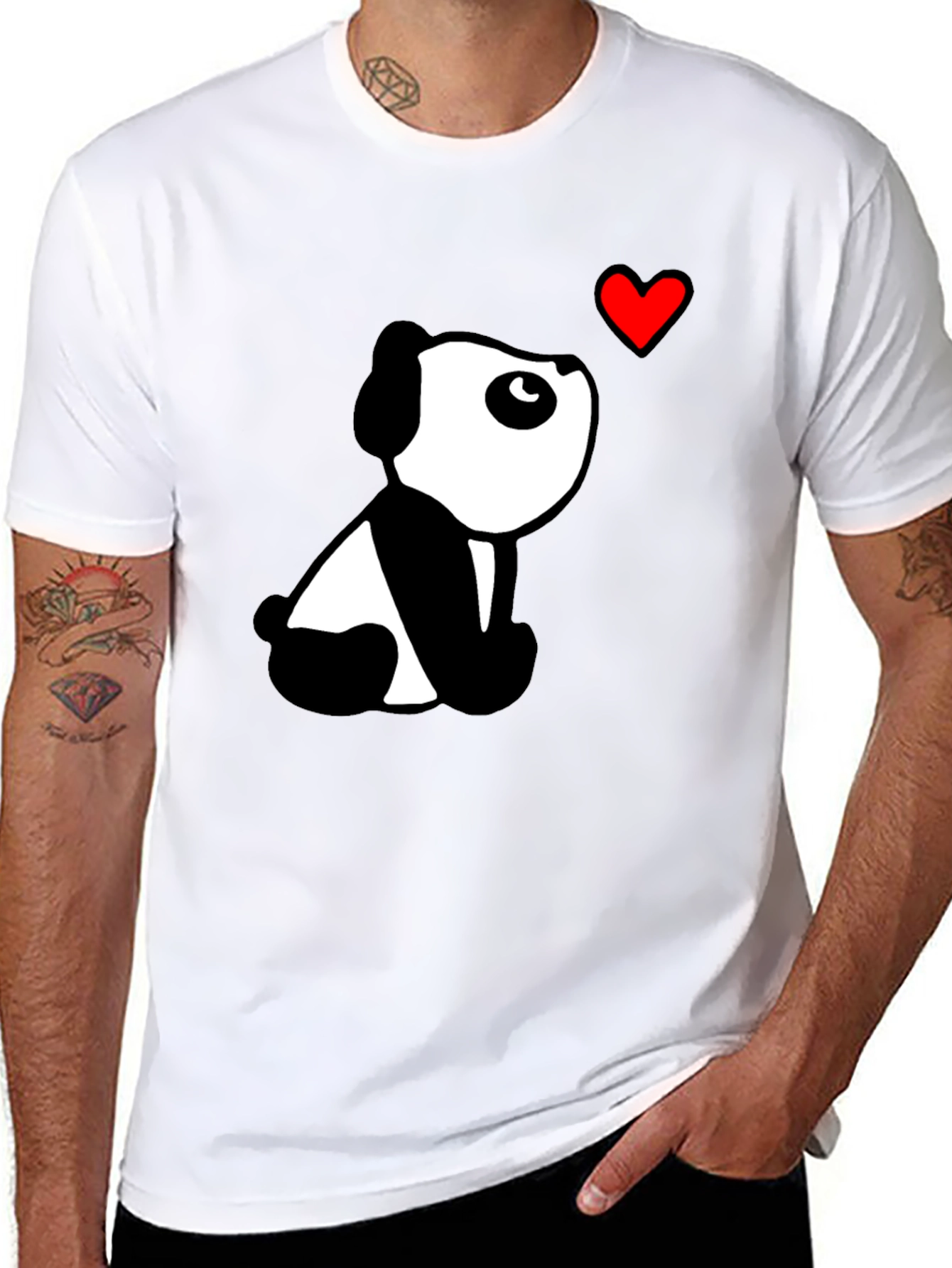 Black Cute Panda Heart Black T-Shirt view 8