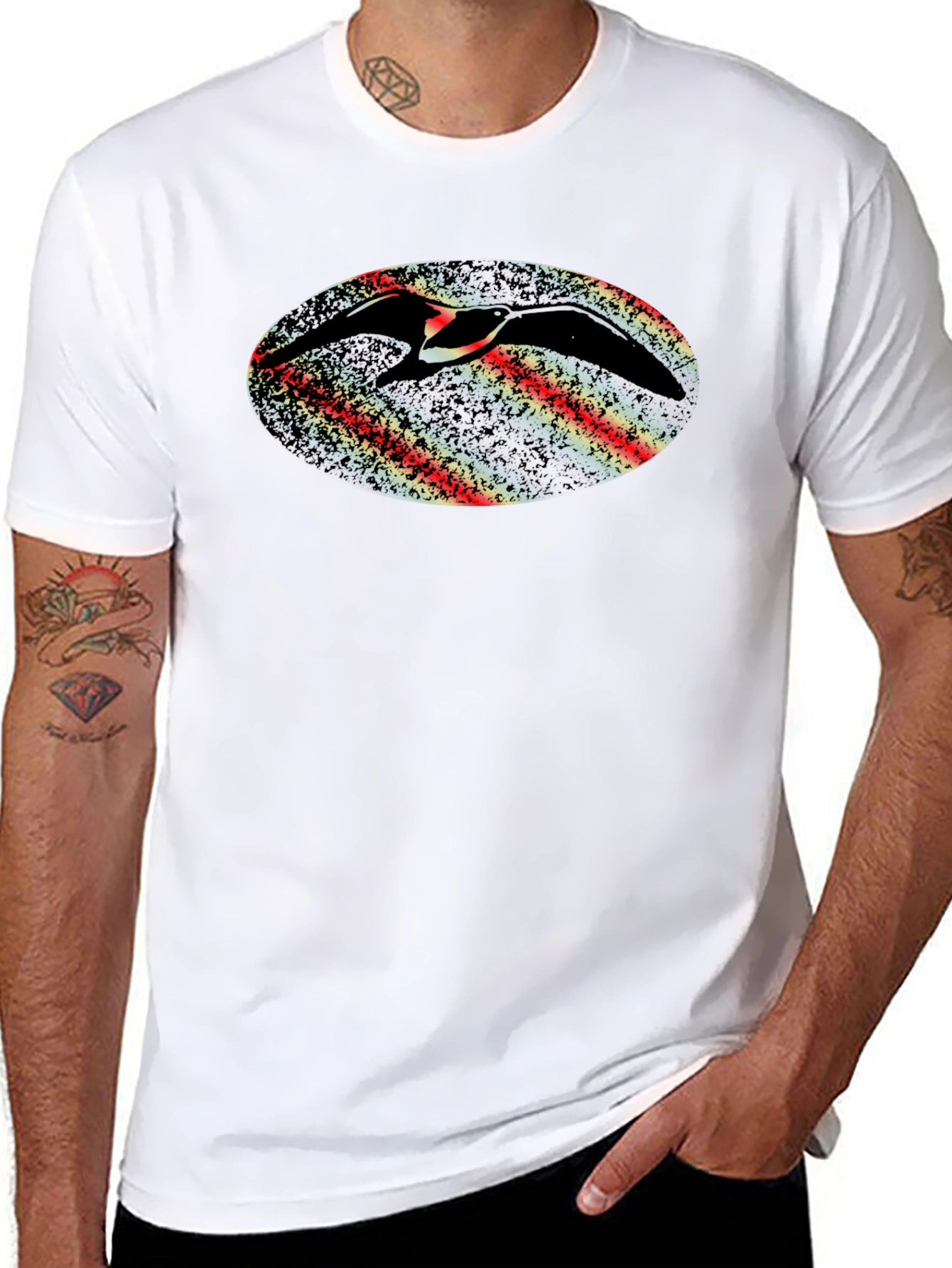 Black Abstract Bird Graphic Black T-Shirt view 8