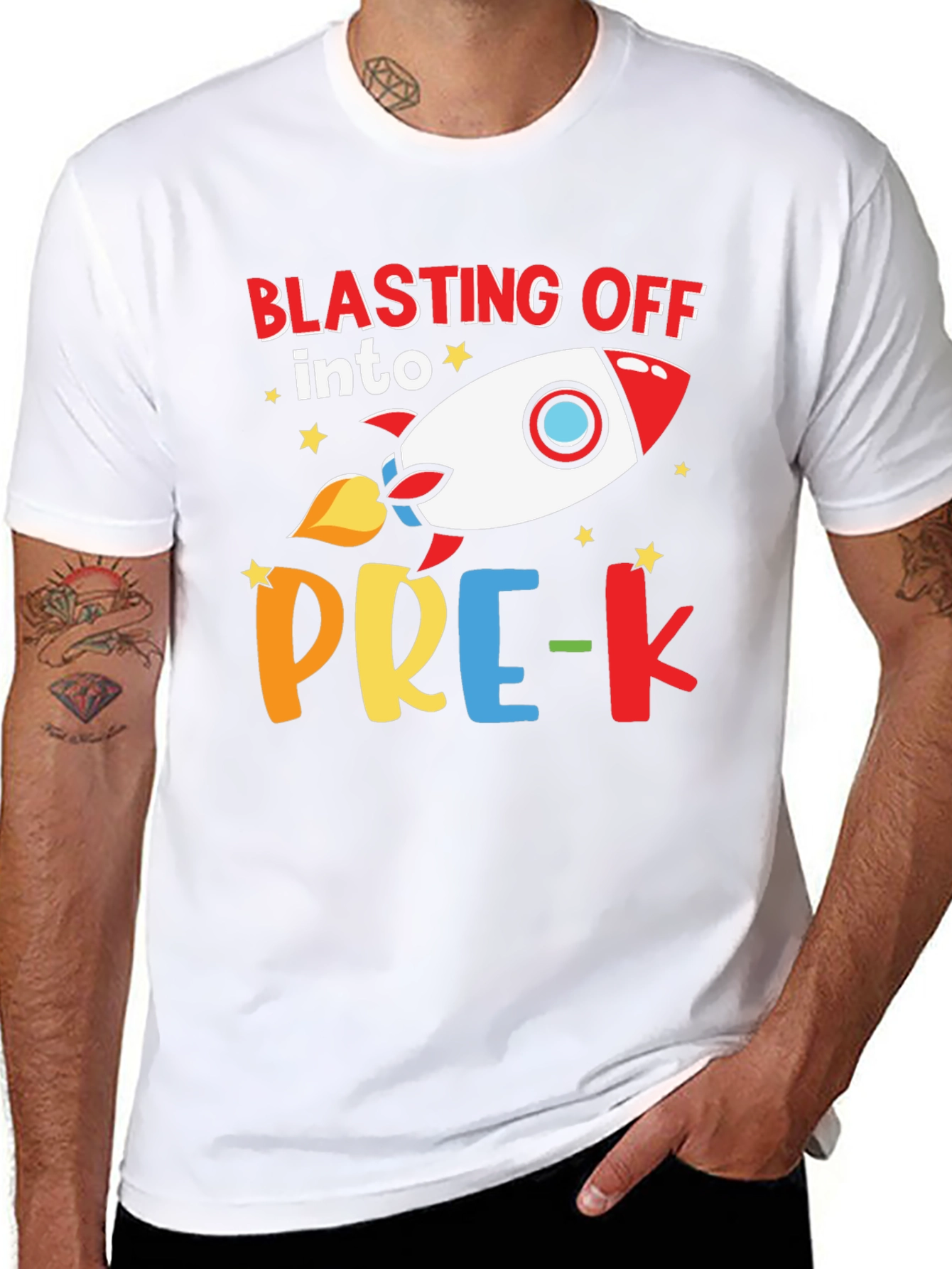 Black Blasting Off into Pre-K Rocket T-Shirt view 8