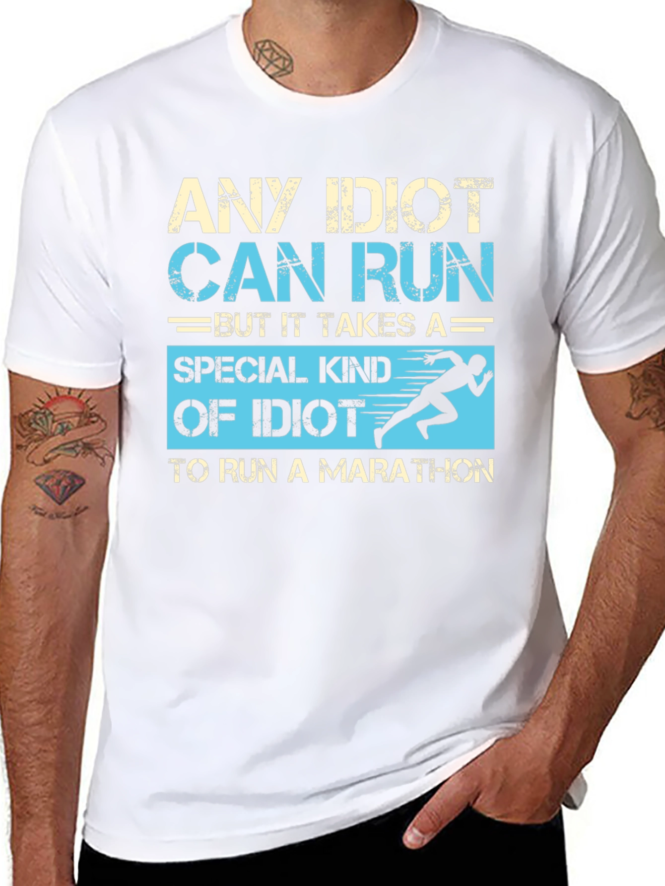 Black Any Idiot Can Run Marathon T-Shirt view 8