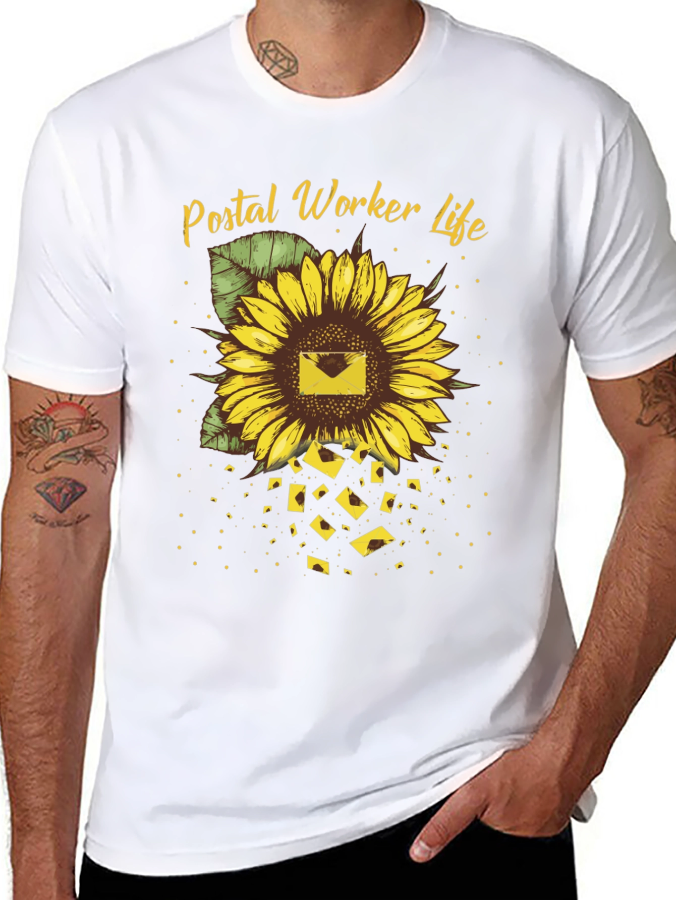 Black Postal Worker Sunflower T-Shirt - Black view 8