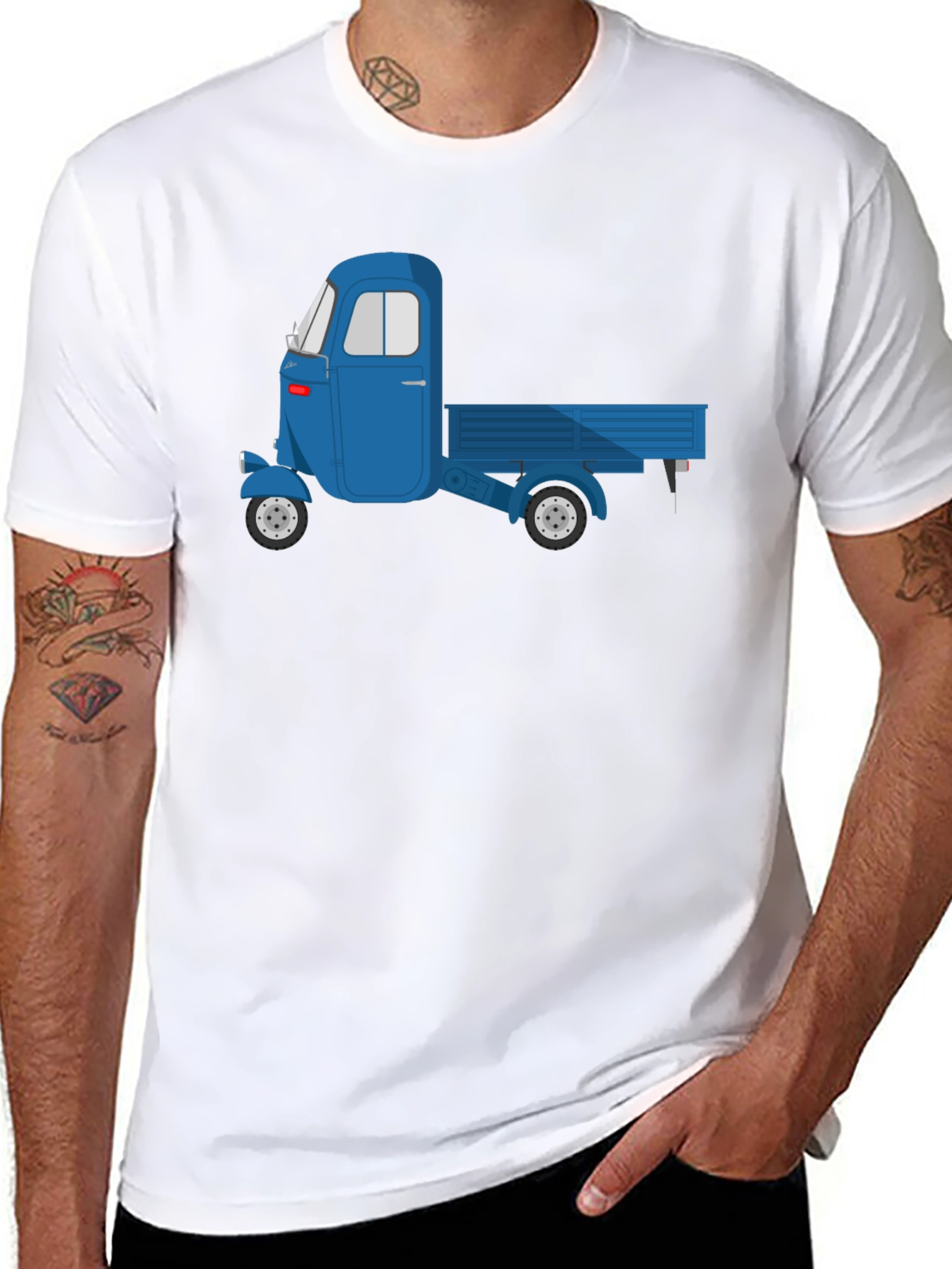 Black Blue Three-Wheeled Truck Graphic T-Shirt view 8